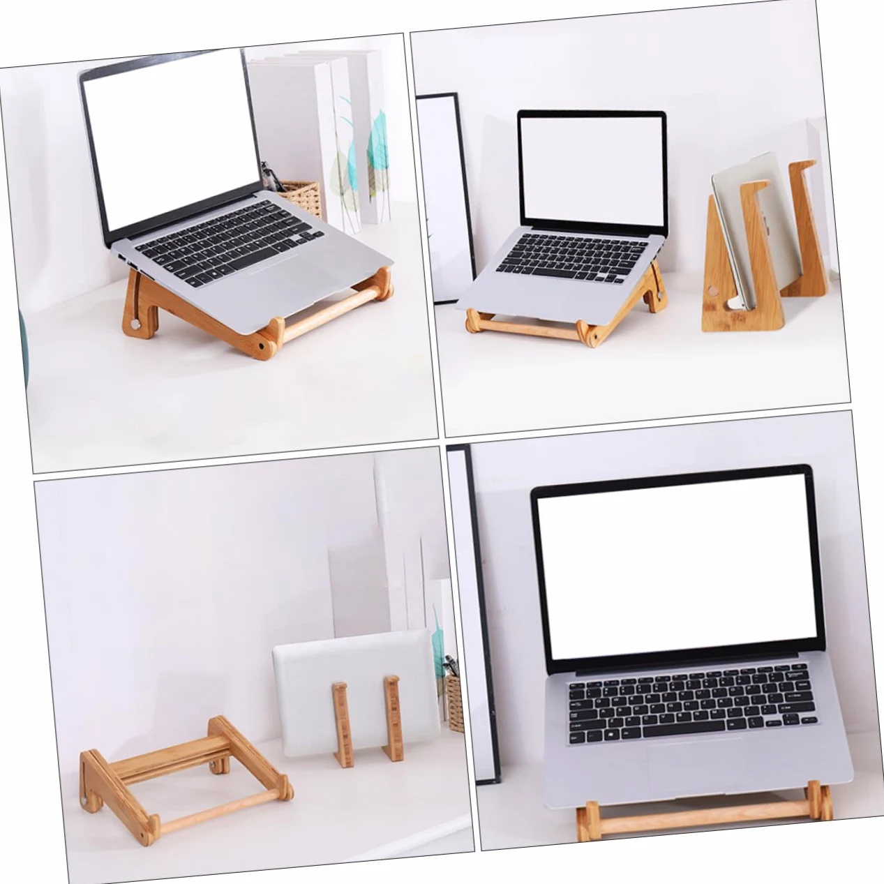 NUOBESTY Supporto Portatile per Laptop in Legno Regolabile Design Ventilato, Pieghevole e Leggero, Accessorio per Computer Adatto a Notebook da 13 a 15,6 Pollici per Uso Casa e Ufficio