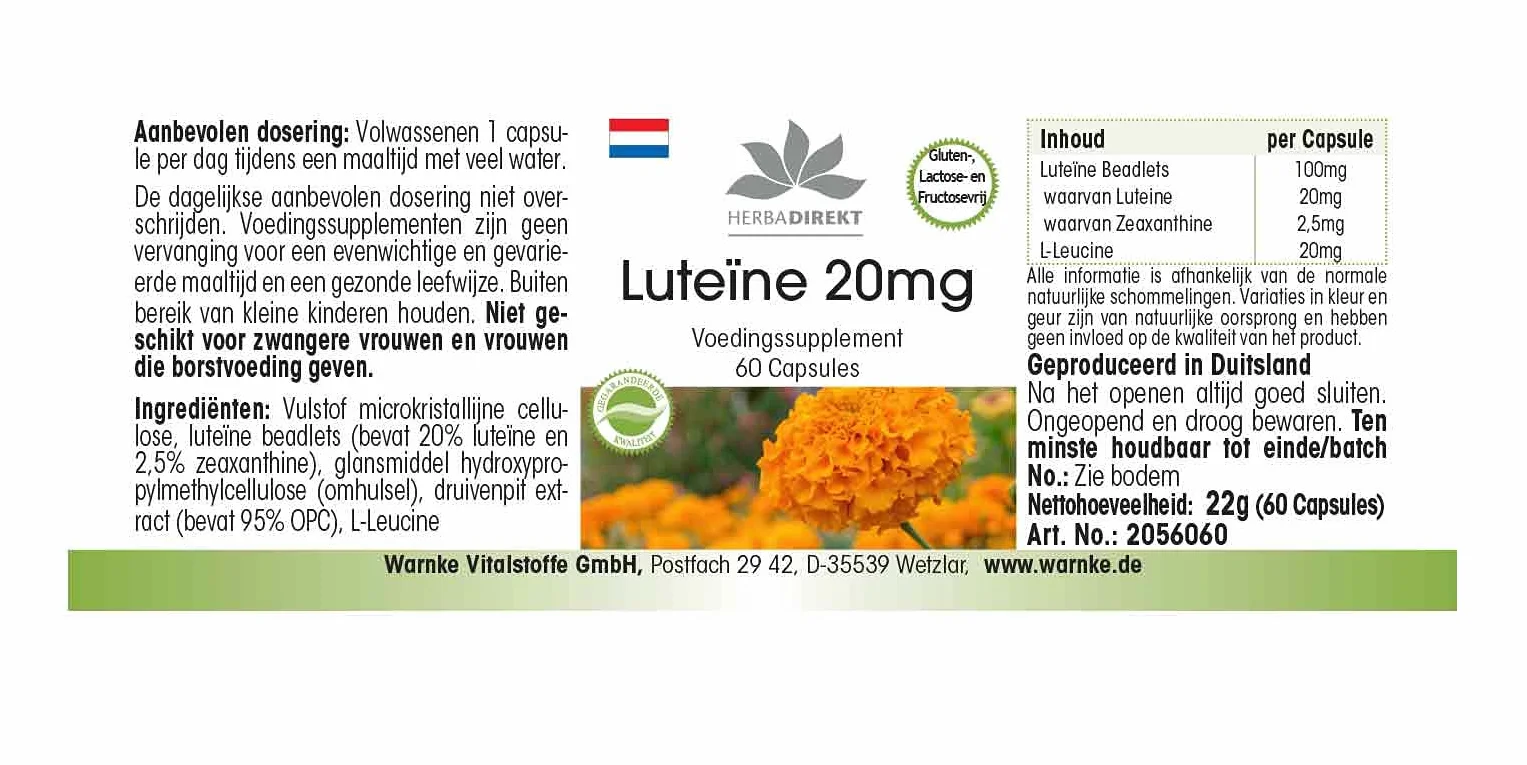Luteina 20mg Microincapsulata 60 Capsule Vegan HERBADIREKT Warnke Vitalstoffe
