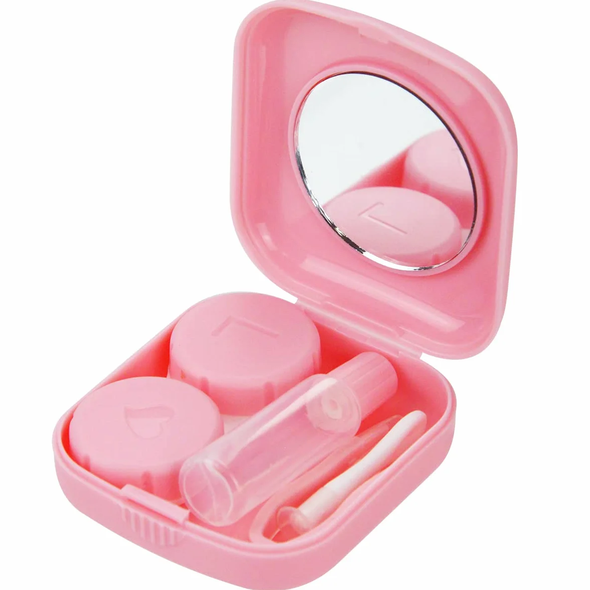 Custodia per Lenti a Contatto con Specchio, Porta Lenti da Viaggio Igienica Portatile Rosa