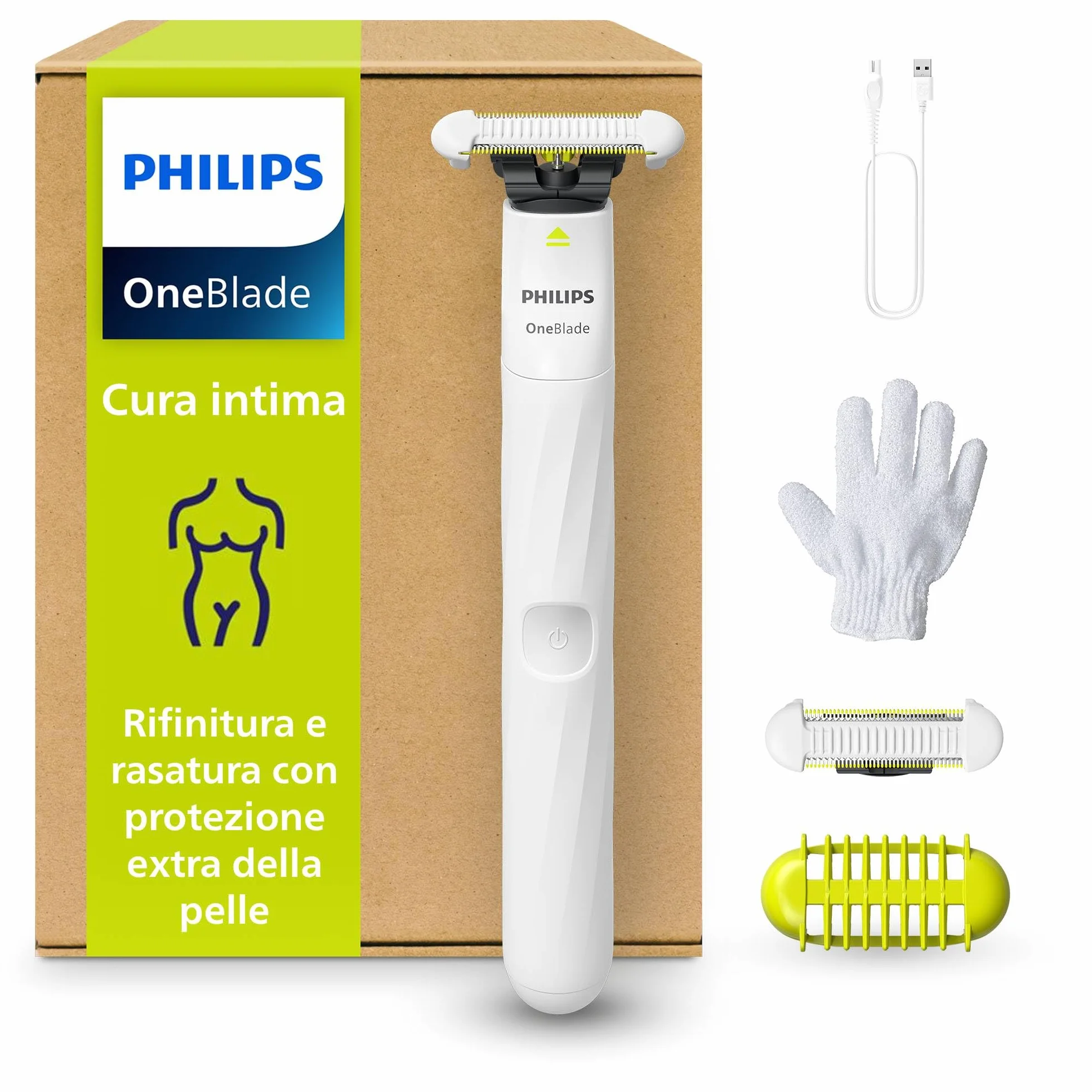 Philips OneBlade Intimate QP1924/28, cura intima, rasatura precisa con protezione extra pelle