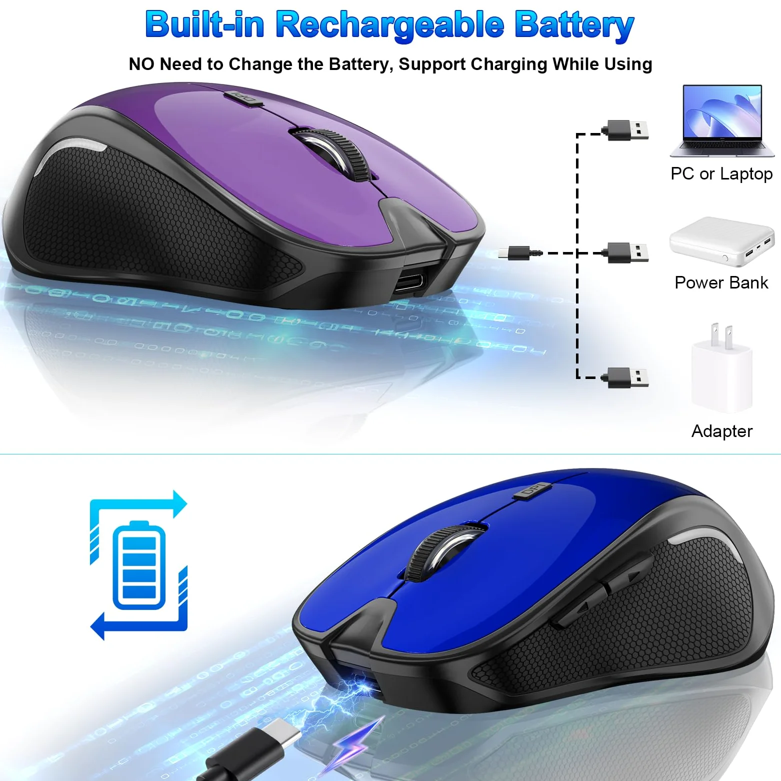 Mouse per MacBook Bluetooth Wireless Mouse Laptop MacBook Air Mac Pro Silenzioso Ricaricabile PC iPad Mouse Ottico con Jiggler Dual Mode Switch Bluetooth 5.2/3.0 e 2.4GHz USB Type-C Receiver SILVERY