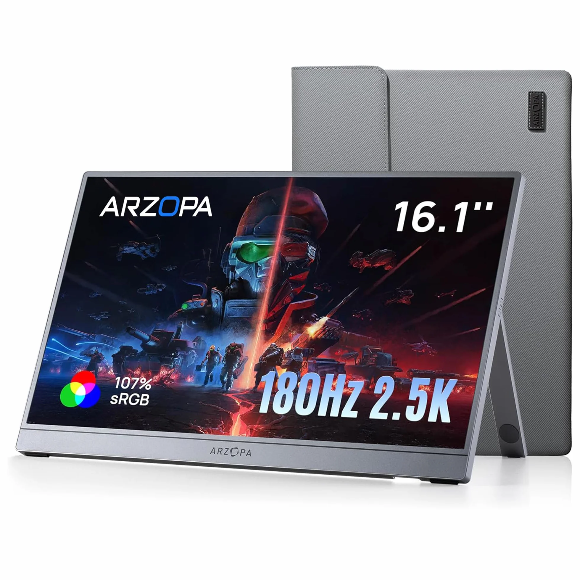 ARZOPA Monitor Portatile 16.1" 2,5K QHD 180Hz | IPS HDR10 400 Nit | Ultra Sottile 780g | Supporto integrato + Custodia inclusa | Compatibile con PC, Mac, PS5, Xbox, Switch, Smartphone -Z3FC Grigio