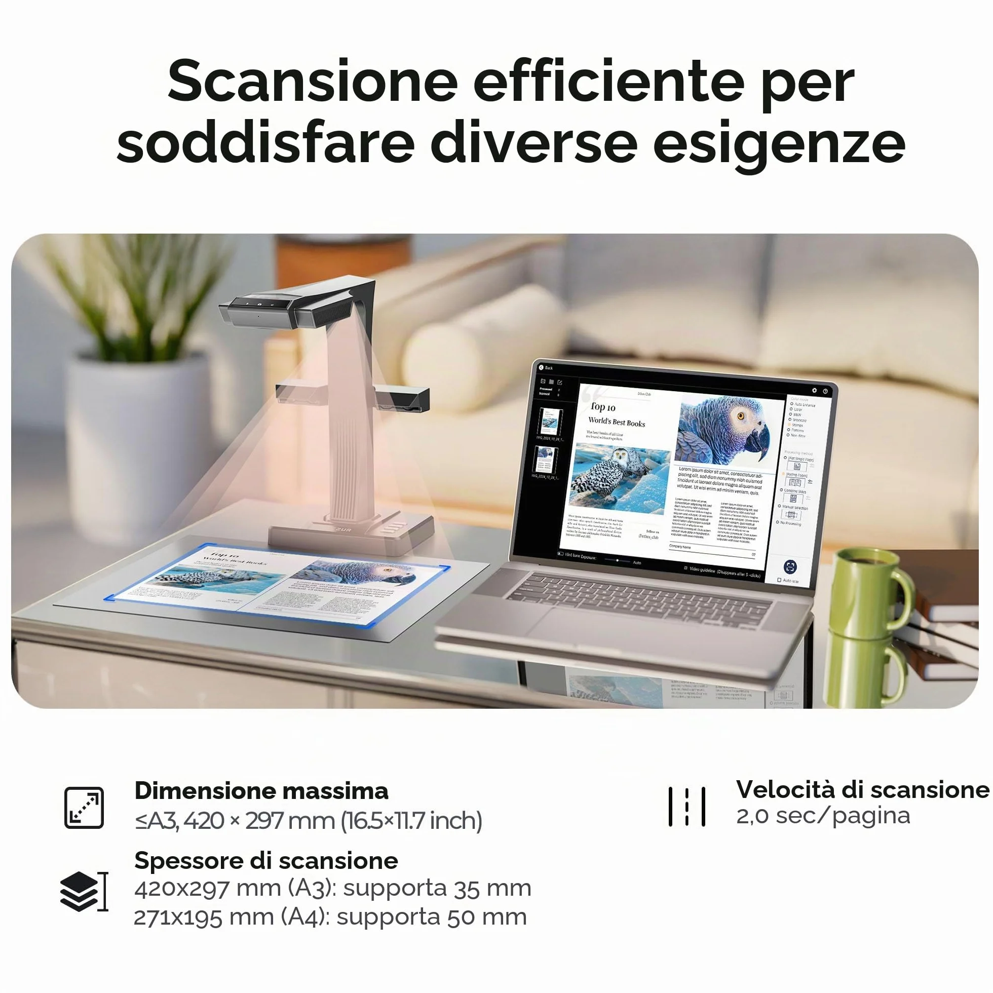 CZUR ET24 Pro 24MP Scanner di Documenti, professionale A3 Scanner con HDMI, OCR 180+ Lingue, 320Dpi, Ttelecamera per Documenti, Windows, macOS e Linux
