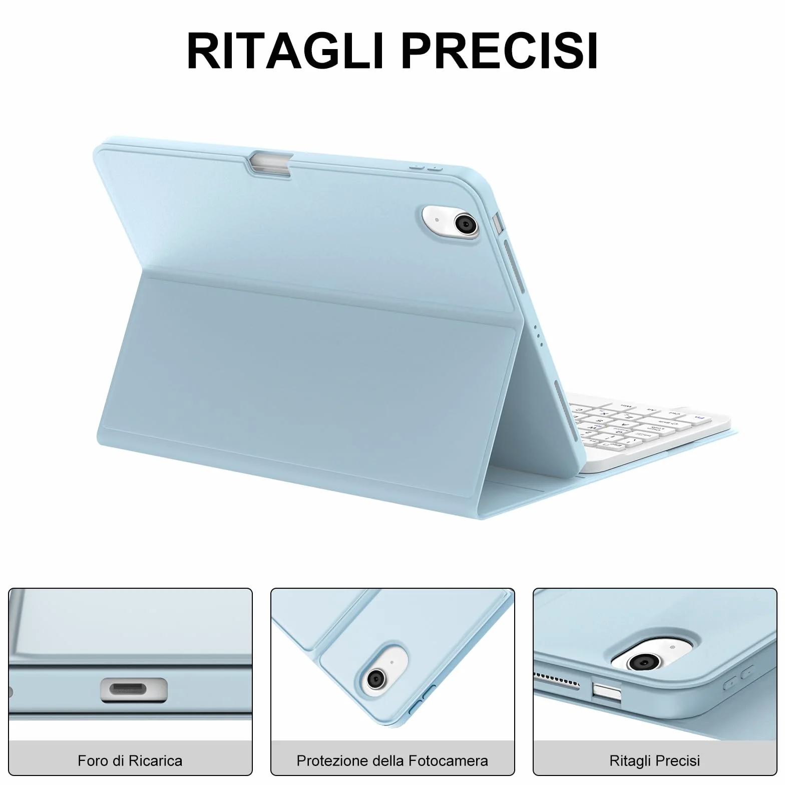JADEMALL Custodia Tastiera per iPad Air 11 M2/M3/M4 2024/2025/2026, Italiano QWERTY Tastiera Bluetooth Magnetica Staccabile per iPad Air 11 M2/M3/M4 2024/2025/2026, Cielo blu