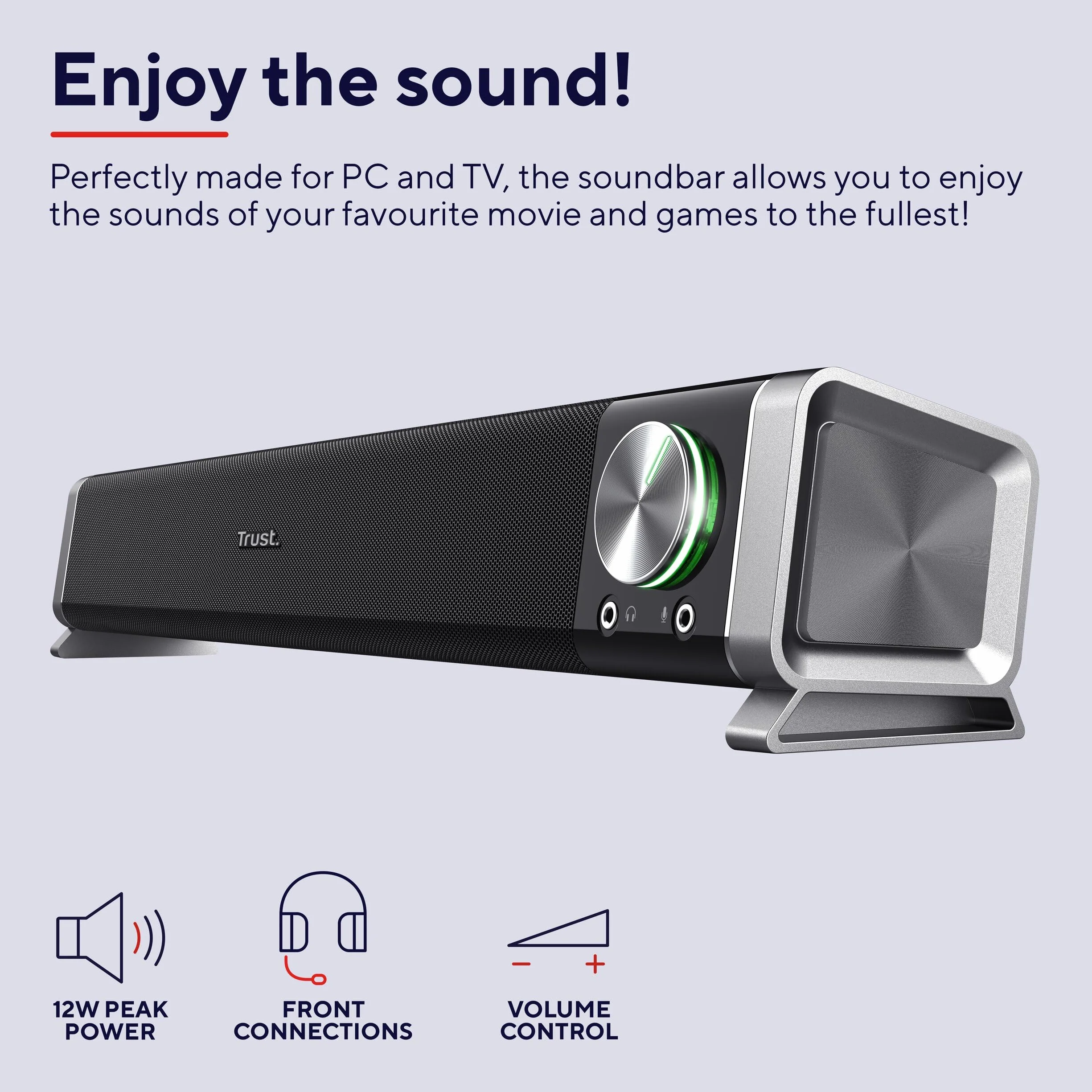 Trust Asto Soundbar PC 12 W Jack 3.5 mm Alimentazione USB Barra Audio Compatta Altoparlanti per Computer Nero