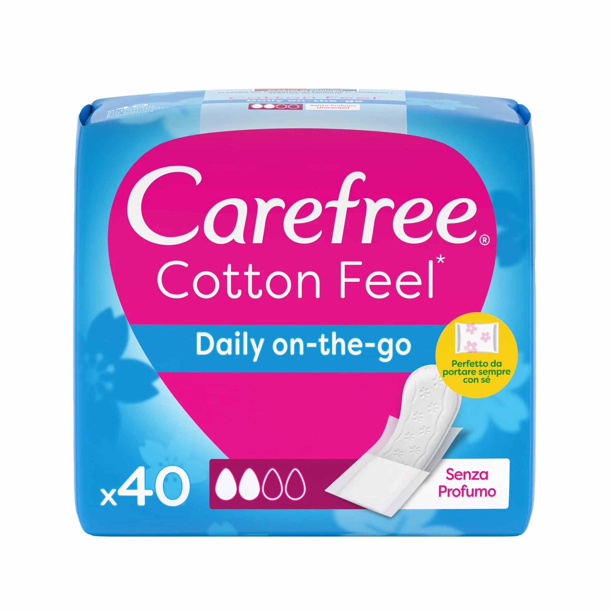 Carefree Salvaslip Cotton Feel Senza Profumo 40 sztuk, Proteggi slip traspiranti dermatologicamente testati