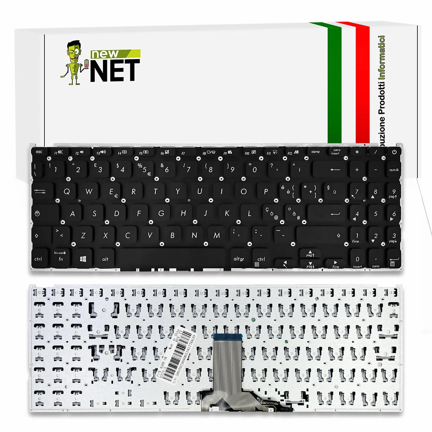 new net - Tastiera compatibile con Notebook ASUS X515JP, X515KA, X515MA, X515MA-BR037T, X515MA-EJ490T, X515MANS, X515UA [Senza frame - colore tasti Nero - Layout ITA]