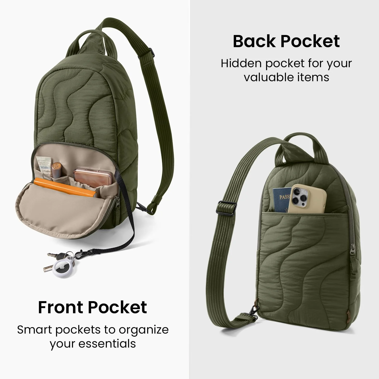 tomtoc 10L Zaino Monospalla Donna, Crossbody Bag Borsa Donna Tracolla Trapuntata Puffer Elegante, Leggera & Imbottita per iPad 11 Pollici Nintendo Switch 2, Daypack da Viaggio Comodo Quotidiano