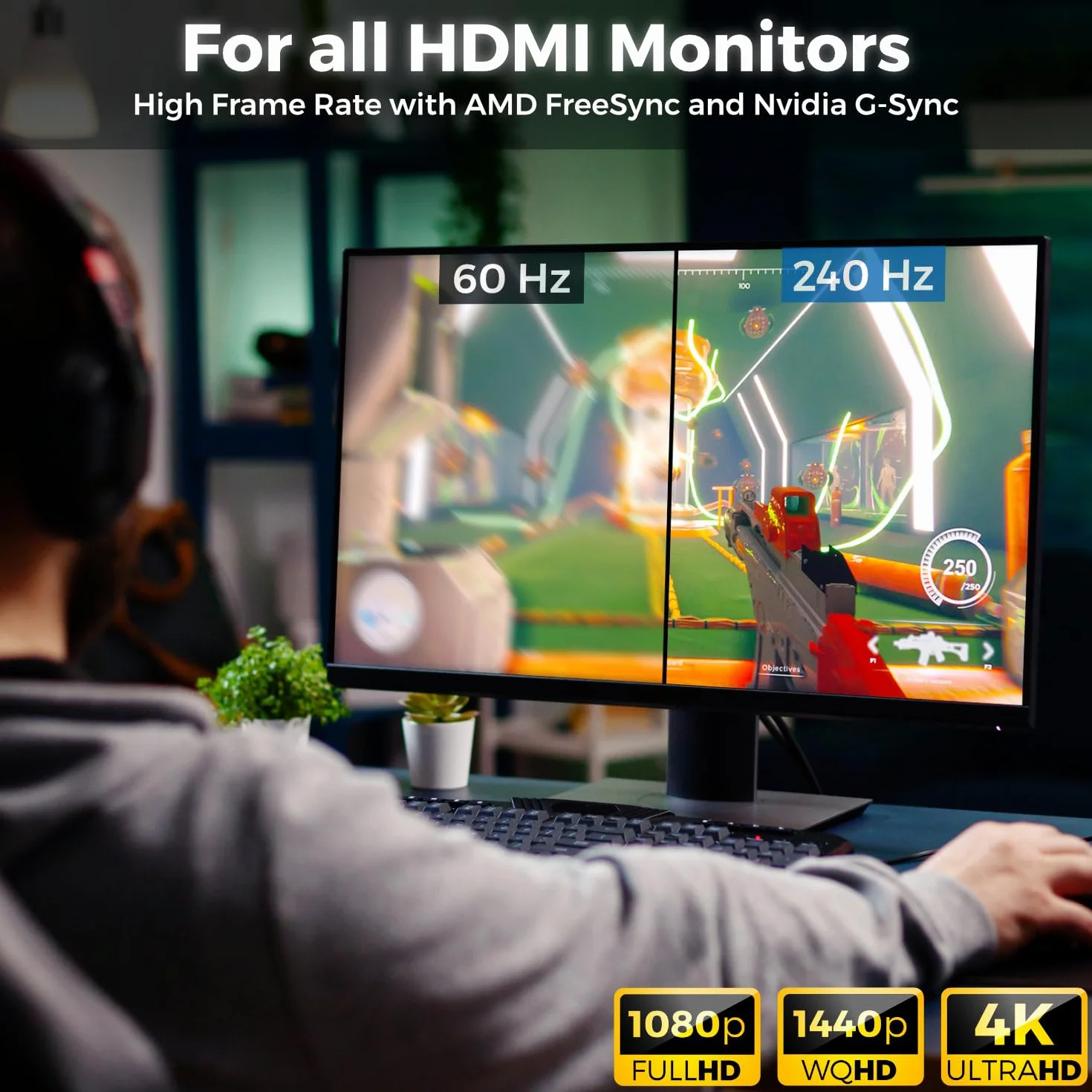 deleyCON Adattatore DisplayPort a HDMI 4K@60Hz, 1080P WQHD @165Hz 144Hz 120Hz 60Hz - DP maschio a HDMI femmina per scheda grafica Gaming PC