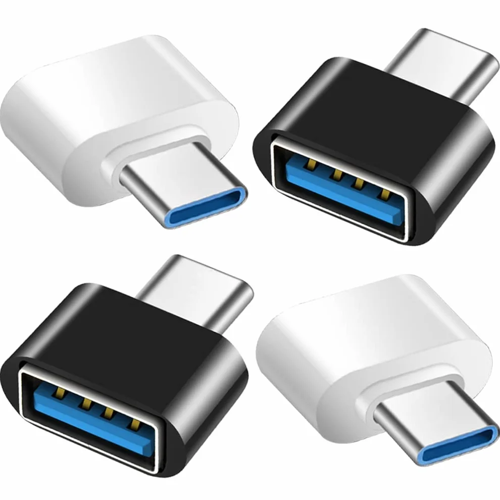 Adattatore USB C a USB A 3.0 OTG 4 Pezzi, Femmina a Maschio Compatibile con MacBook, iPhone 17/16/15, iPad, Samsung Galaxy, Telefoni, Tablet, Nero e Bianco