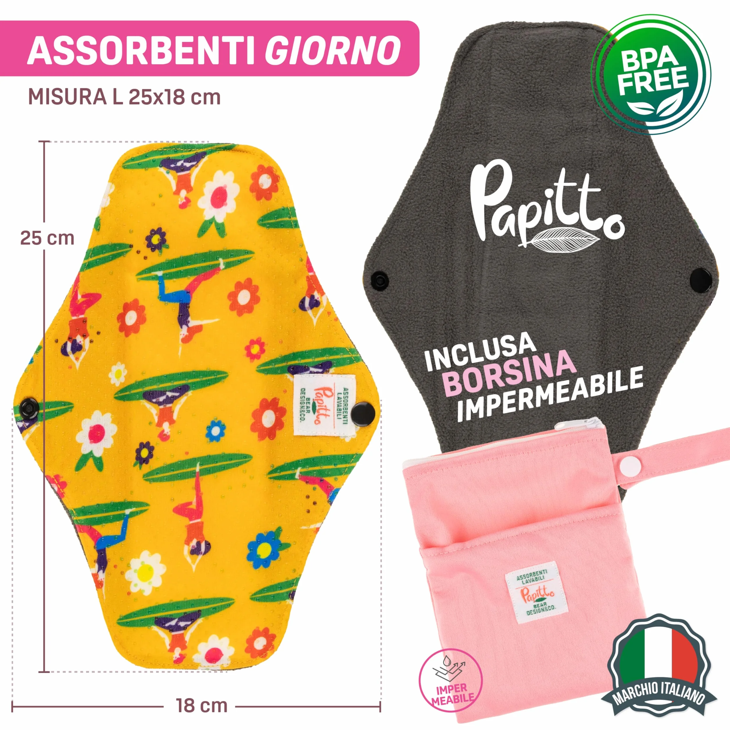 Assorbenti Ecologici Lavabili Fibra di Bamboo Set 7pz Antiscivolo Antibatterici Impermeabili