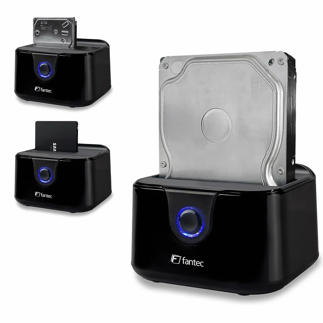 FANTEC DS-X1U3-Glanz USB 3.2 Gen1 Docking Station for 2.5/3.5 inch SATA SSD Hard Disk, 5Gbit/s, Black