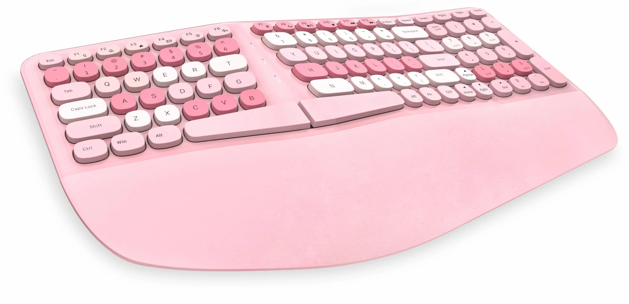 Lomiluskr Tastiera ergonomica cablata con poggiapolsi in PU, tastiera per tunnel carpale, design colorato con split ergo, comoda digitazione naturale, compatibile con PC/laptop (rosa)