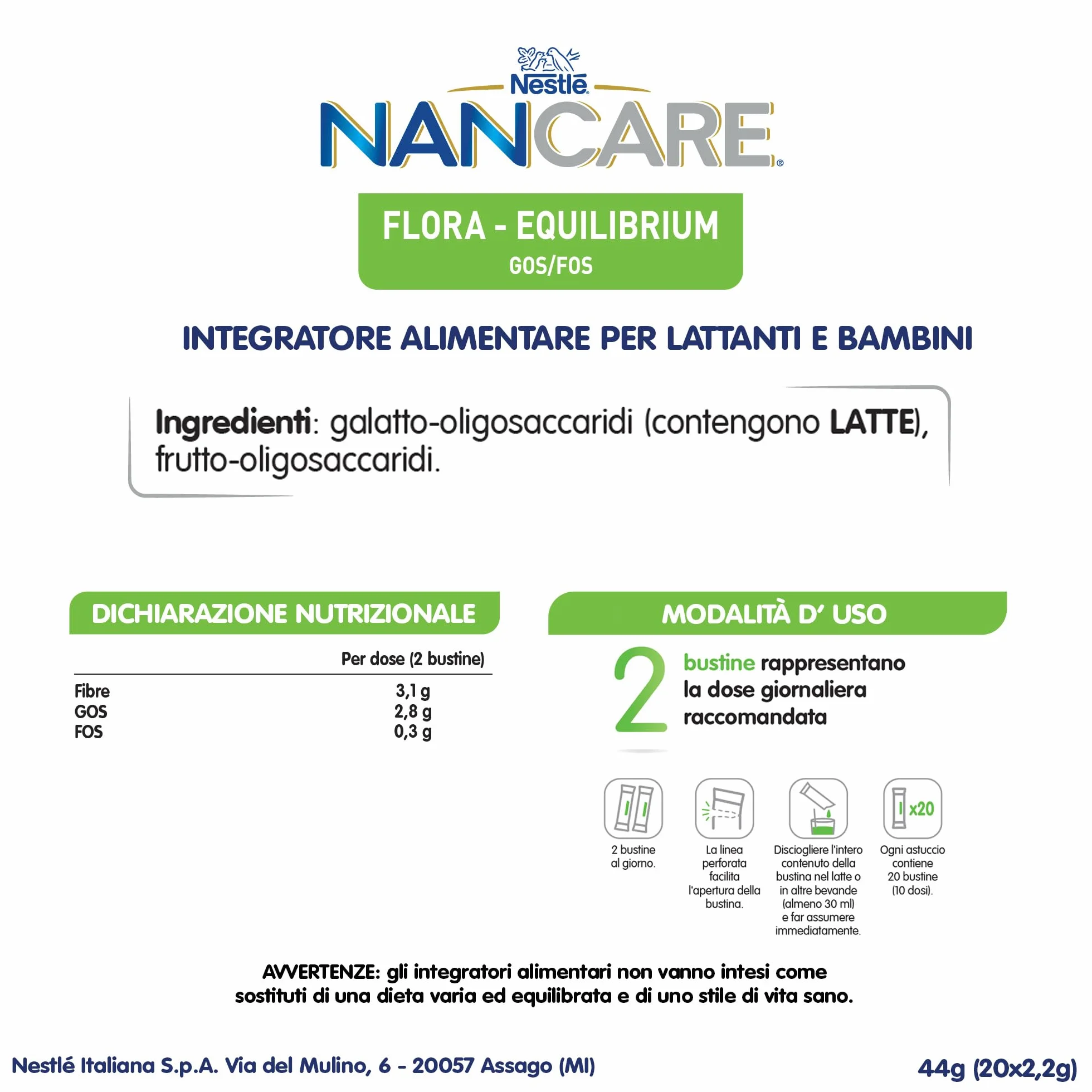 NESTLÉ NANCARE FLORA-EQUILIBRIUM Integratore Alimentare pediatrico 20 bustine 2,2g 44g