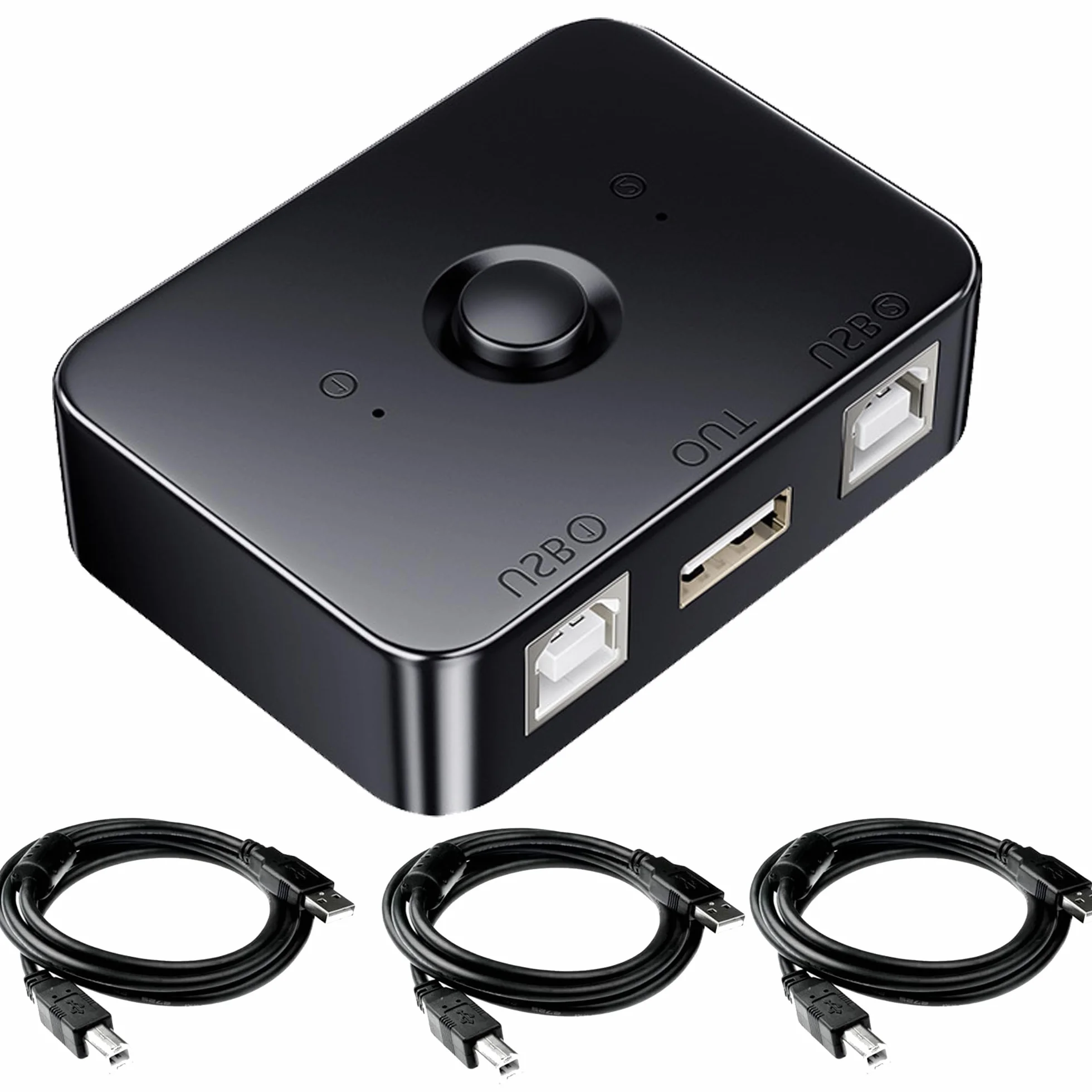 USB 2.0 Sharing Switch, selettore stampante USB B 2 in 1, interruttore USB 2 computer che condividono con Luce LED, per stampante, scanner, tastiera, Include 3 cavi USB 2.0 da 1,5M