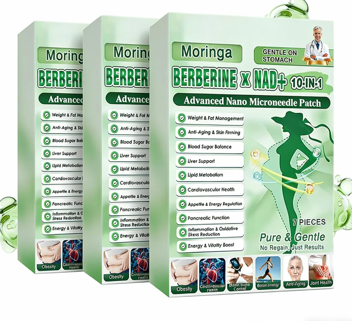Moringa Cerotti Dimagranti 10 In 1 con Nanocroneedle, Berberina, Patch Compresse per Uomini e Donne