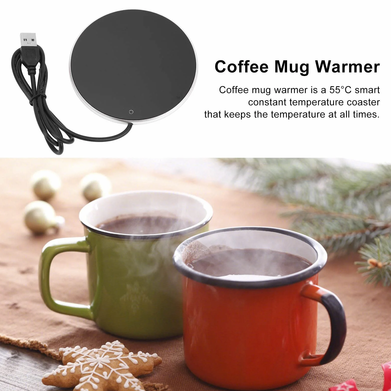 Wakects Scaldatazze USB Scalda Tazza da Scrivania con Smart Touch Interruttore e Temperatura Costante Intelligente Sottobicchiere Riscaldante per Bevanda Calda caffè Ø10,3 cm (Argento)