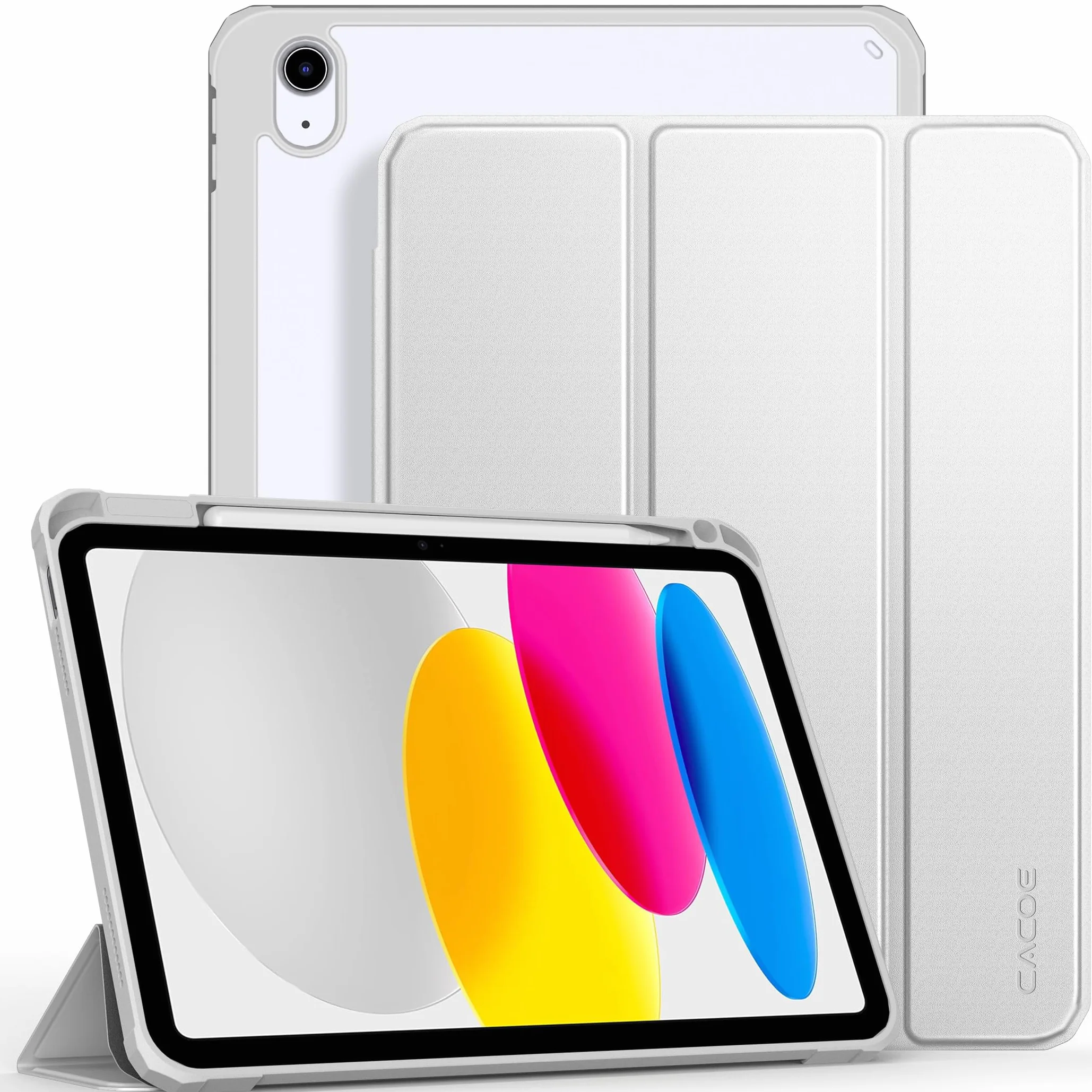 CACOE Custodia Trasparente con Portapenne per iPad 11a Gen (2025) 11" e iPad 10a Gen (2022) 10.9", Argento