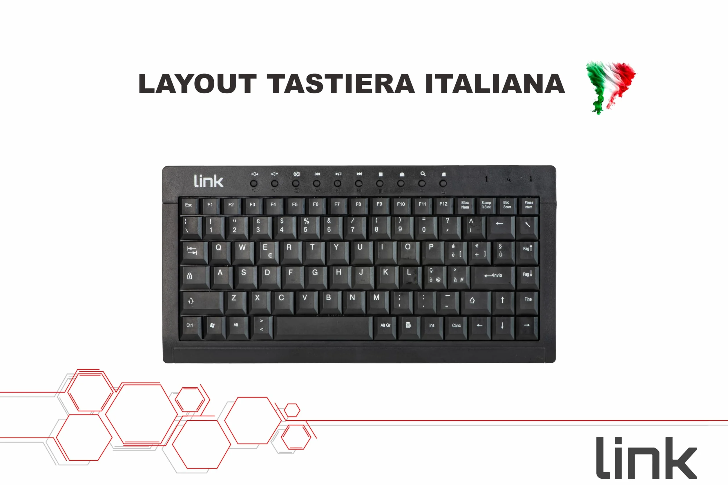 LINK LKTAST04 Mini Tastiera Multimediale USB per Spazi Stretti Applicazioni Industriali