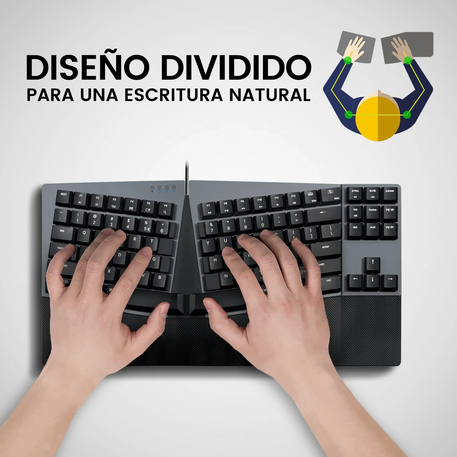 Perixx PERIBOARD-335BL Tastiera ergonomica meccanica compatta con cavo - Tenkeyless - Tasti Clicky blu a basso profilo Macro programmabili Layout Italiano
