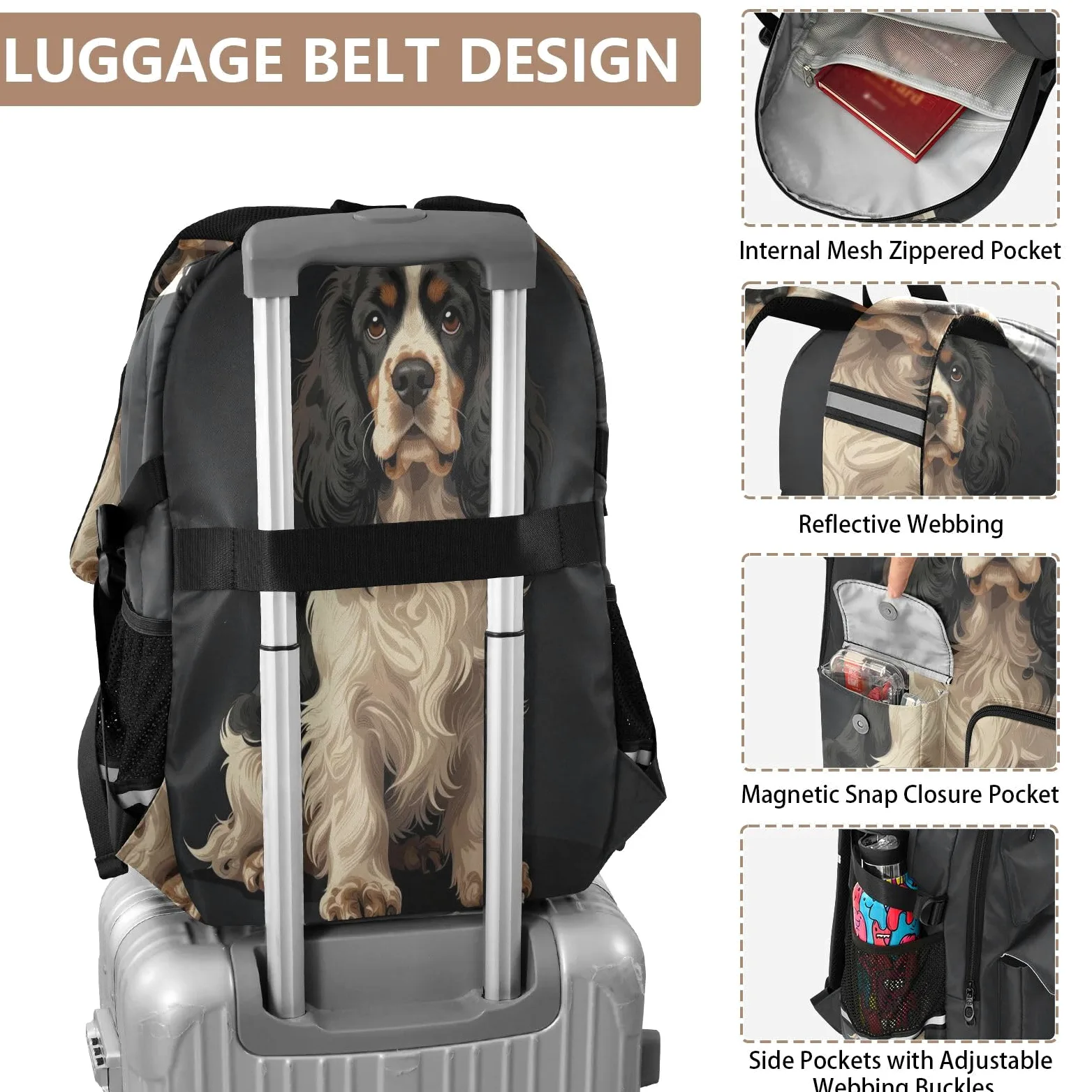Zaini per computer portatile, borsa da lavoro universitaria con cane, 44,5 cm