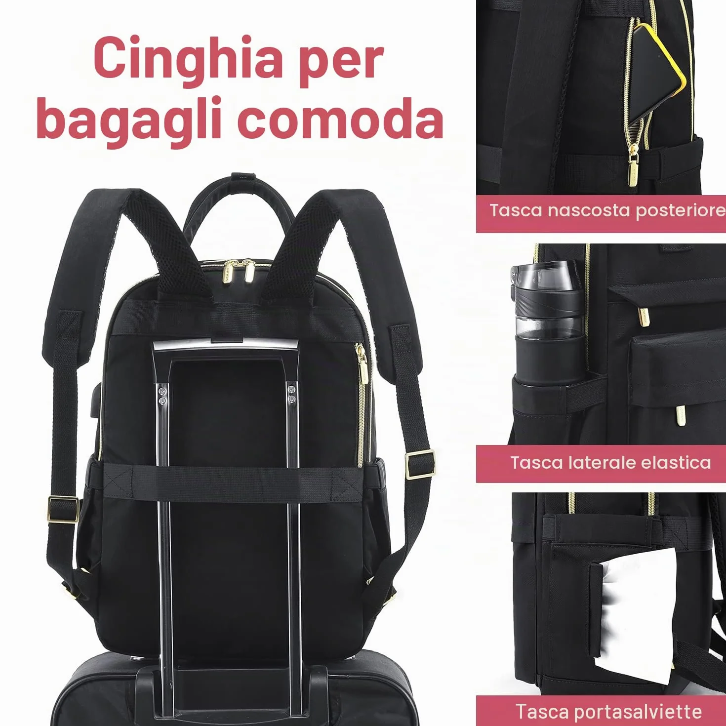 LOVEVOOK Zaino Porta PC Donna, 15,6 Pollici Impermeabile Computer Backpack Antifurto con Porta USB e Scomparto per Laptop per Scuola Università Viaggi Lavoro Aereo Ufficio, Nero