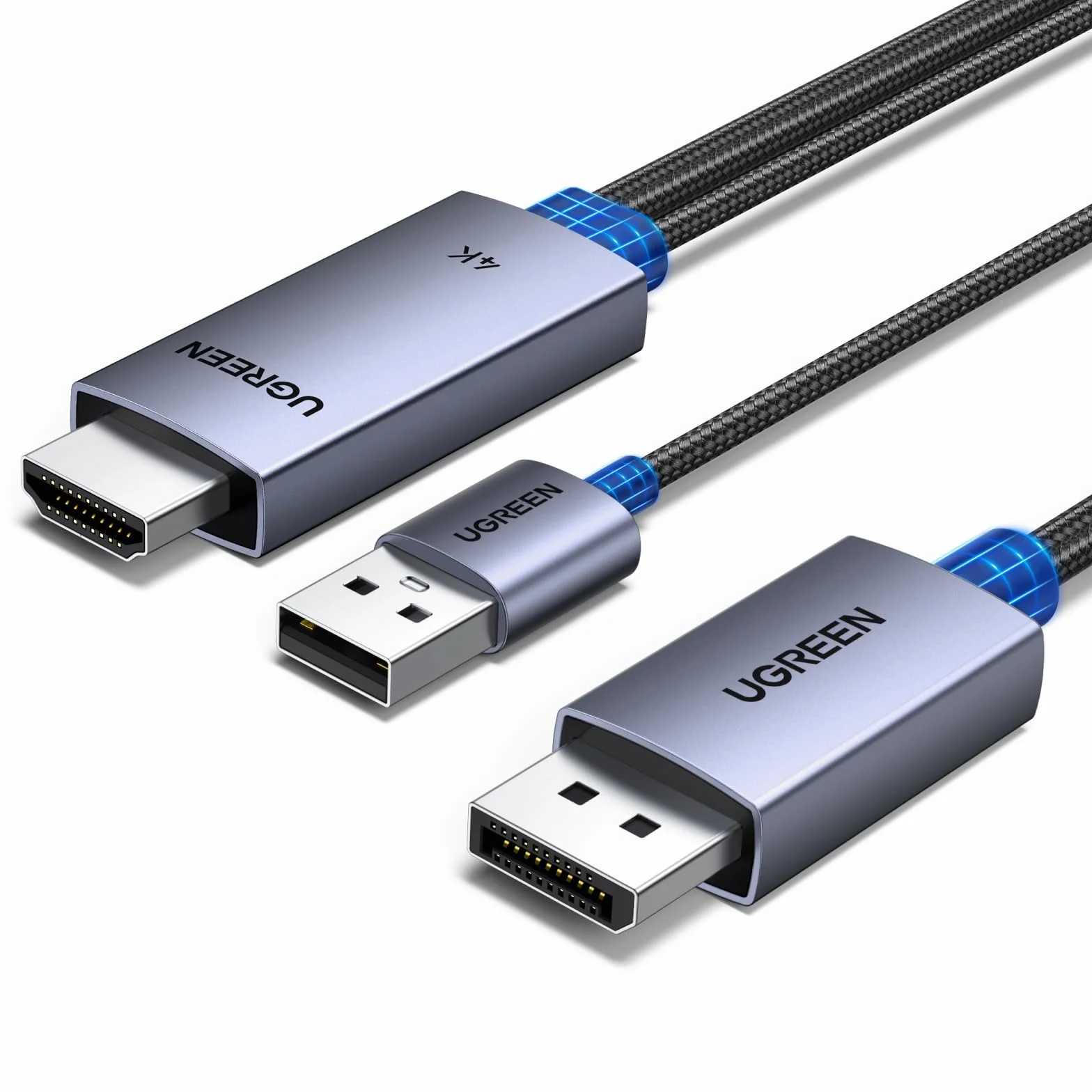 UGREEN 2M Cavo HDMI a DisplayPort 4K 60Hz Trasmissione Bidirezionale Supporto HDR HDCP Adattatore DisplayPort a HDMI e Cavo Ricarica USB A Compatibile con Switch 2 PS 5 4 Xbox PC TV Monitor