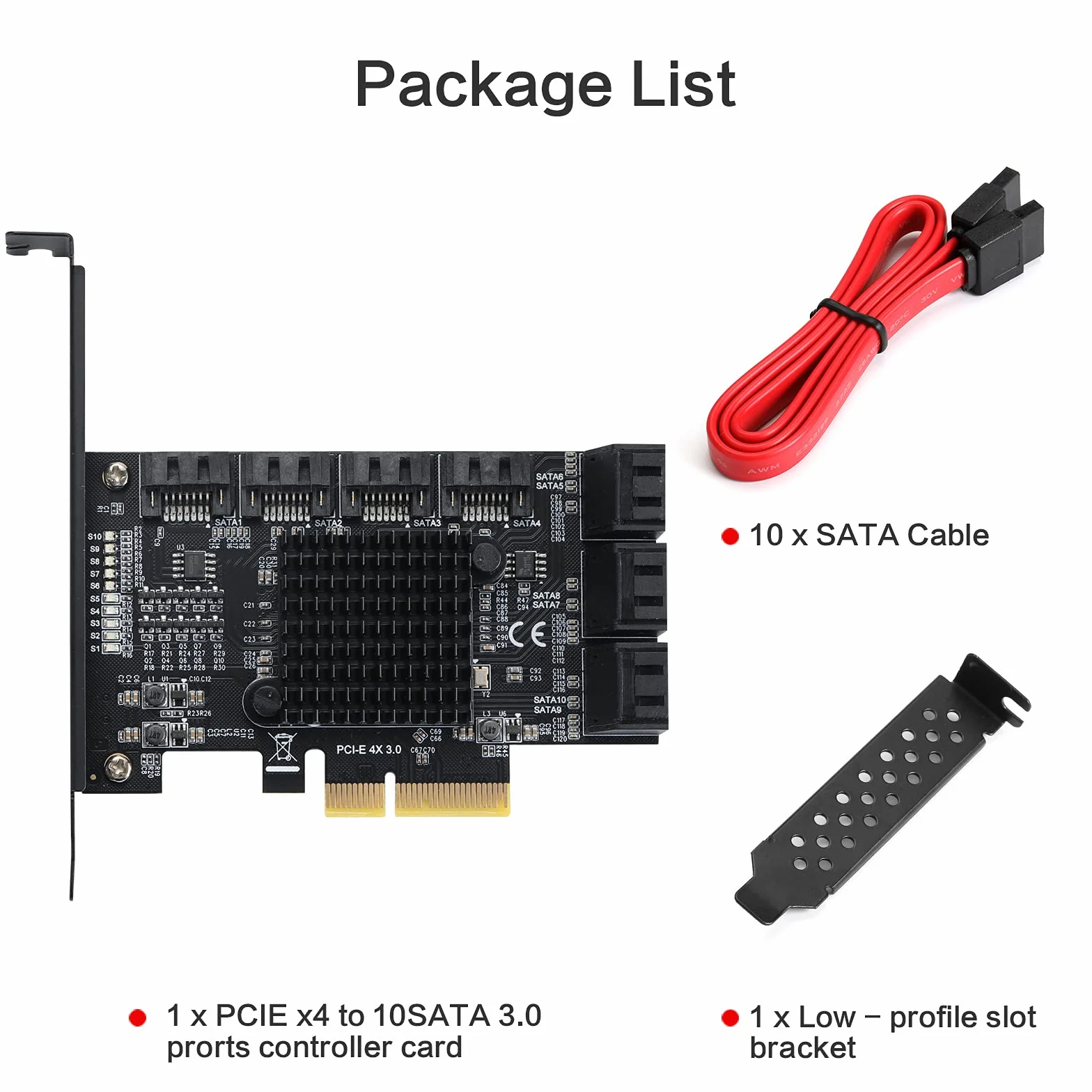 PCIE 4 schede SATA a 10 porte, SATA3.0 HDD 6G, controller PCI-E 3.0, avvio disco rigido di sistema con 10 cavi SATA e chip ASM1166+JMB75.