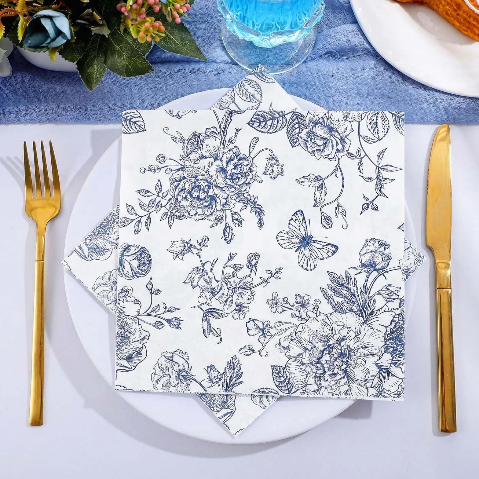 Tovaglioli da Cocktail con Fiori Blu 6,5 Pollici per Feste