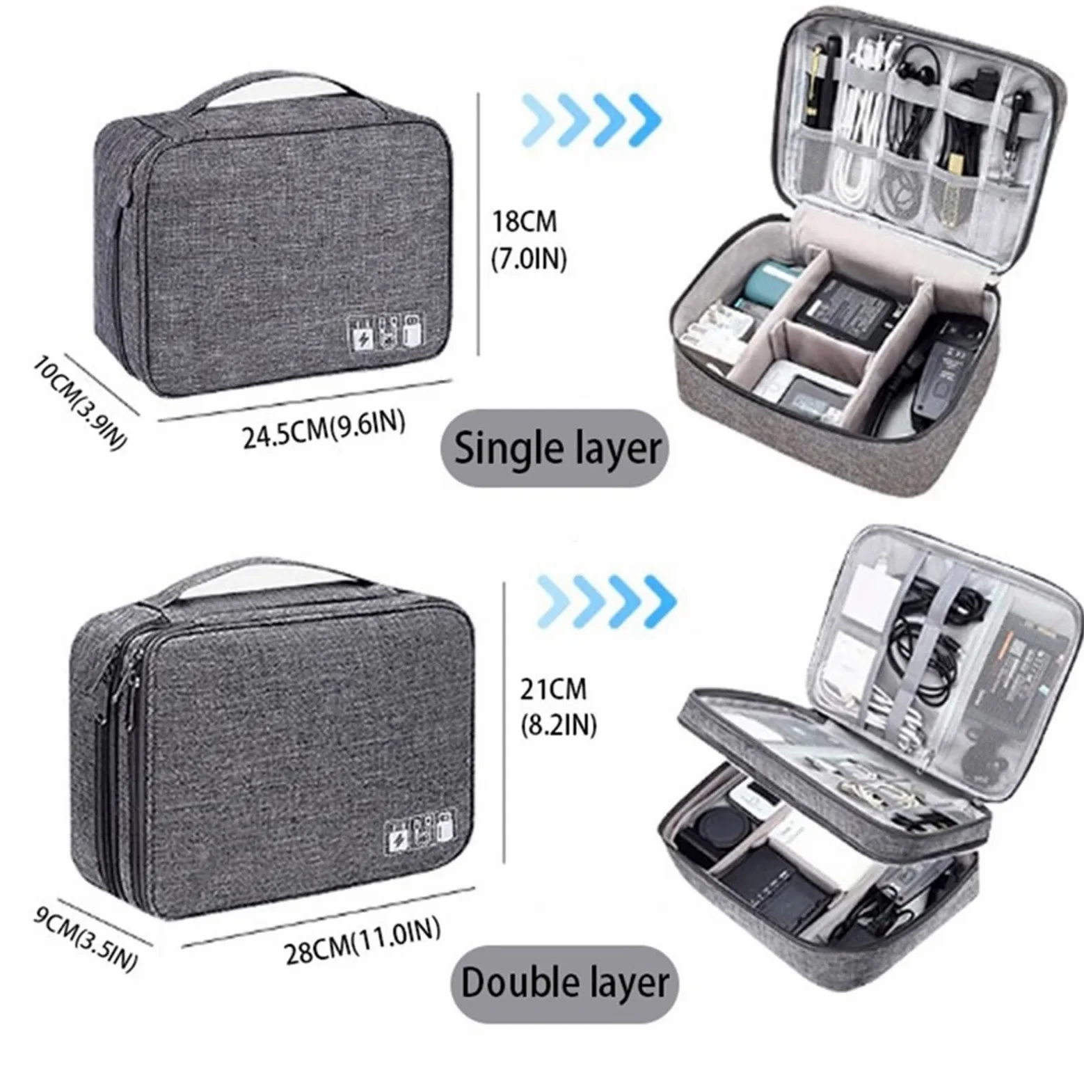 Borsa Organizer Per Cavi Custodia For Cavo Da Viaggio 2 Pezzi Borsa Archiviazione Digitale Impermeabile Portatile Dati USB Caricatore Di(Black,2Layer(28x9x21cm))