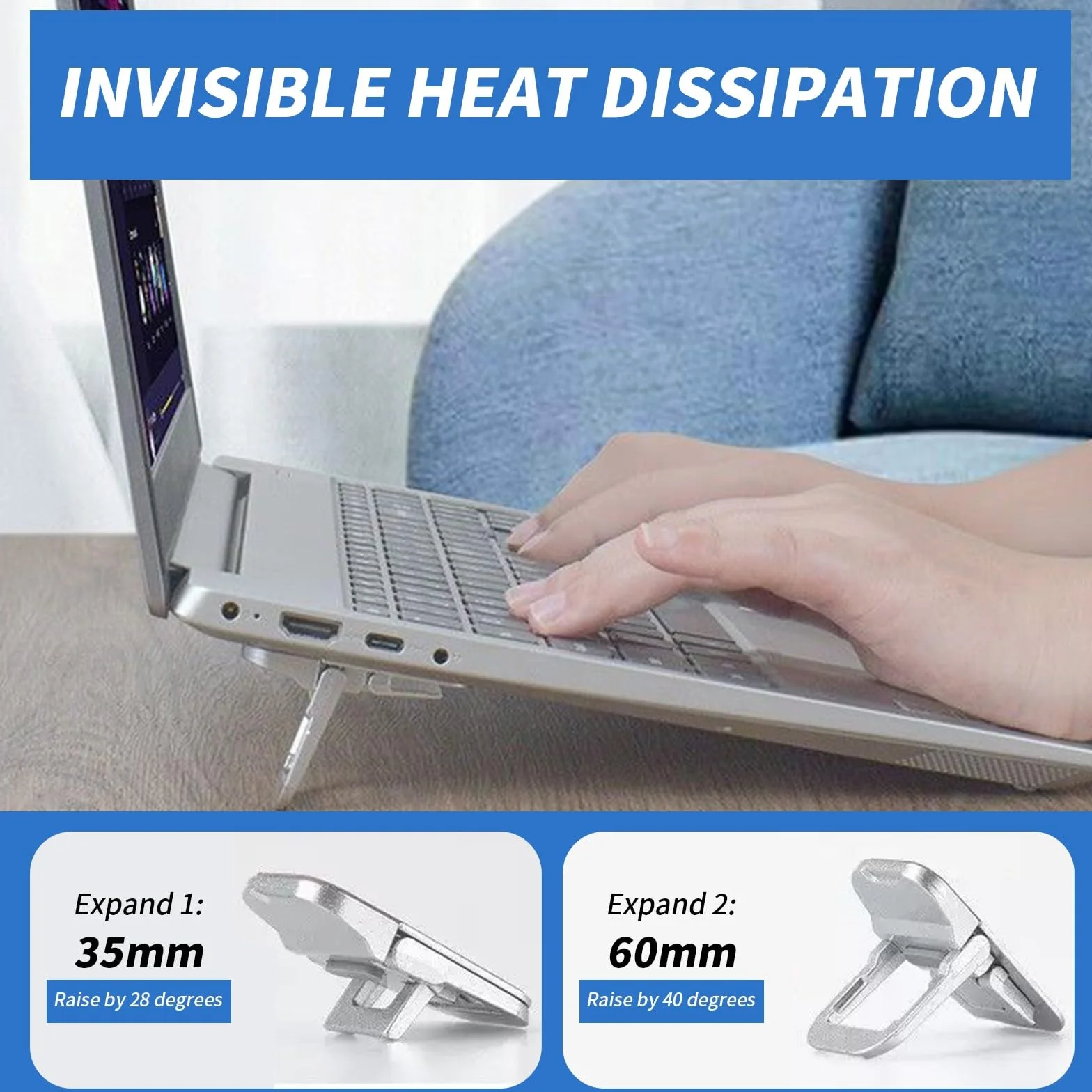 JEYORZY 2 Pezzi Mini Supporto per Laptop, PC Portatile Pieghevole, Mini Invisibile, Raffreddamento del Laptop, Antiscivolo in Silicone, Accessori PC, Rialzo PC Portatile, Tastiera PC (Argento)