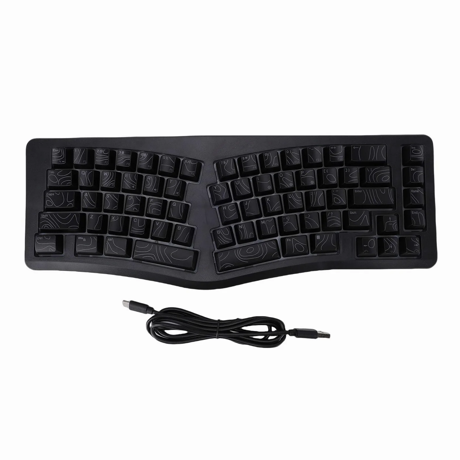 Tastiera Ergonomica Cablata, Tastiera Divisa a 69 Tasti, con Tasti Ondulati con Digitazione Comoda e Retroilluminazione RGB, Ideale per, IOS, PC e Laptop