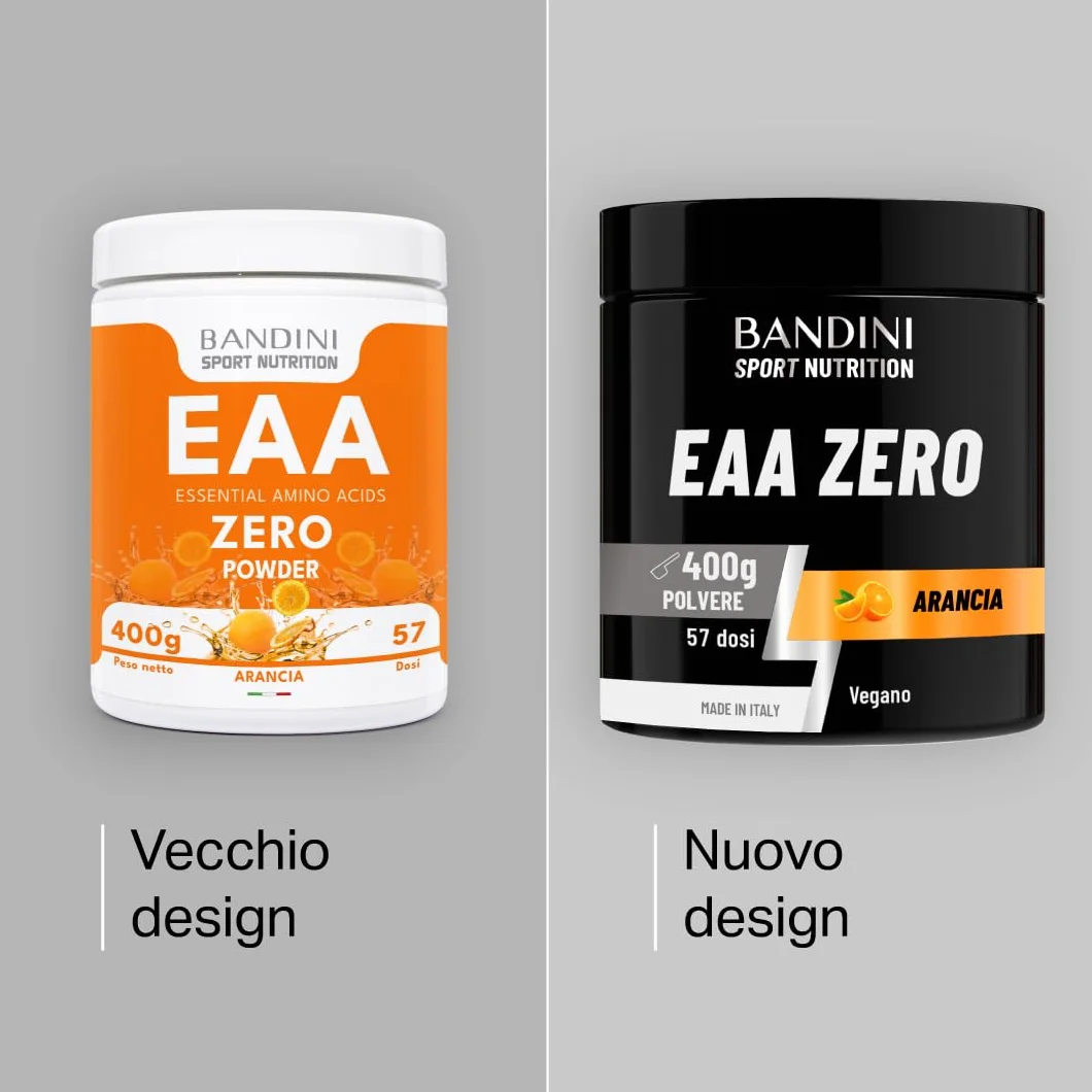 Bandini EAA Essential Amino in polvere 400 g 9 Amminoacidi Essenziali BCAA 2:1:1 Recupero Muscolare Vegan Gusto Arancia