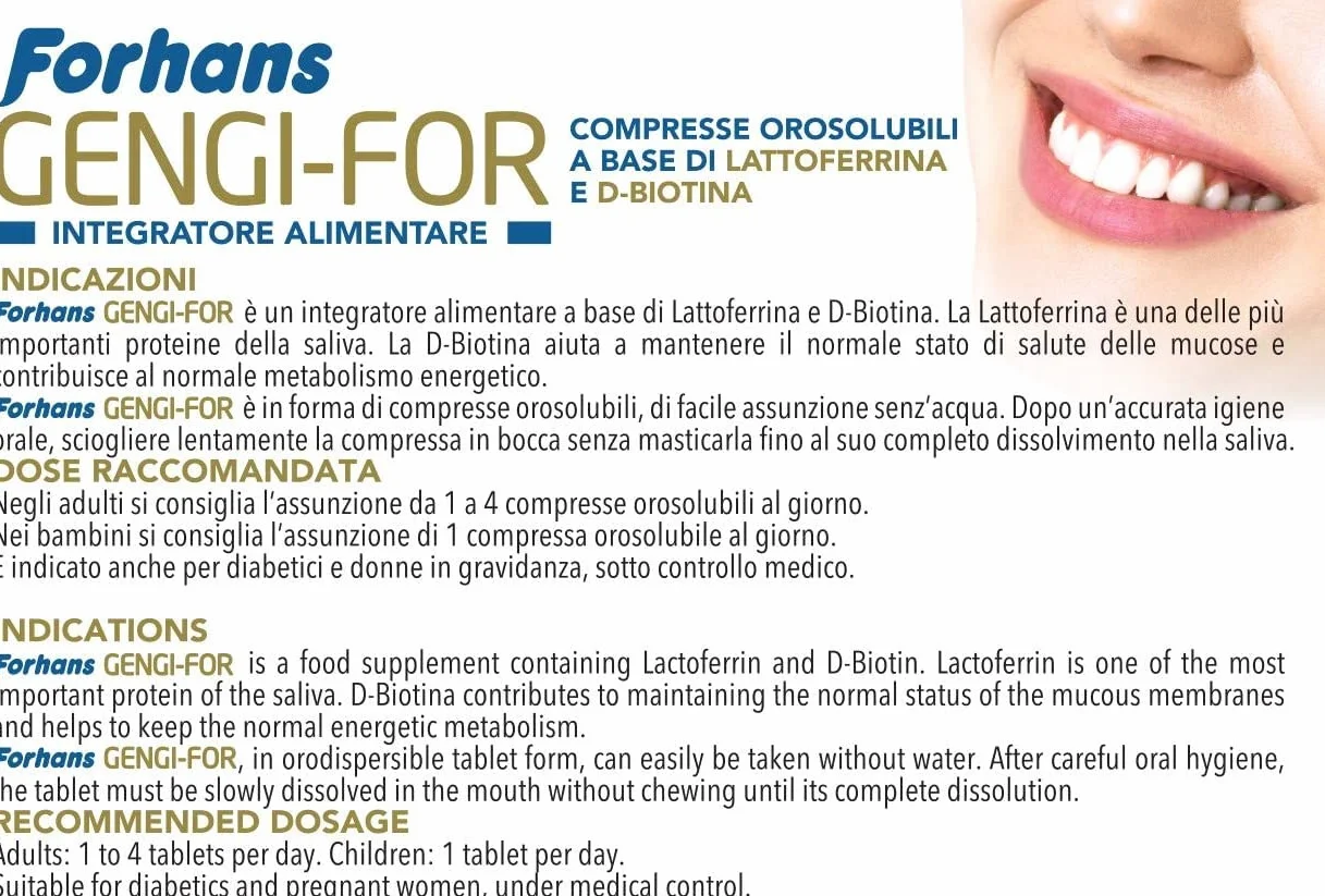 Forhans Integratore Alimentare Gengi-For Lattoferrina D-Biotina 30 Compresse Orosolubili