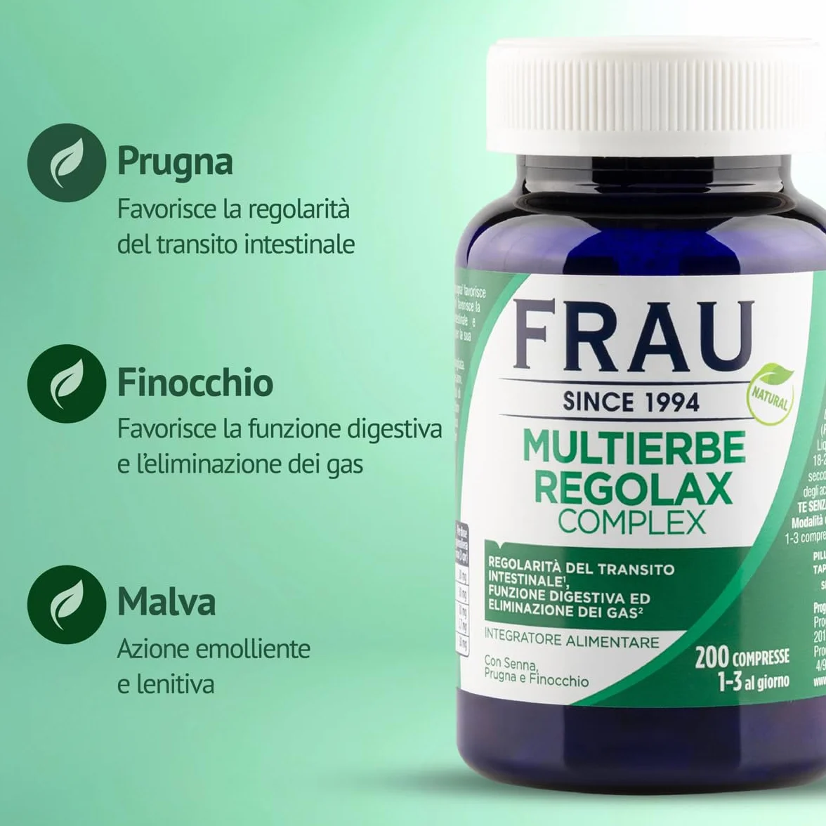 FRAU Multierbe Regolax Complex 200 Compresse 500 mg Integratore Alimentare Lassativo Forte Stitichezza