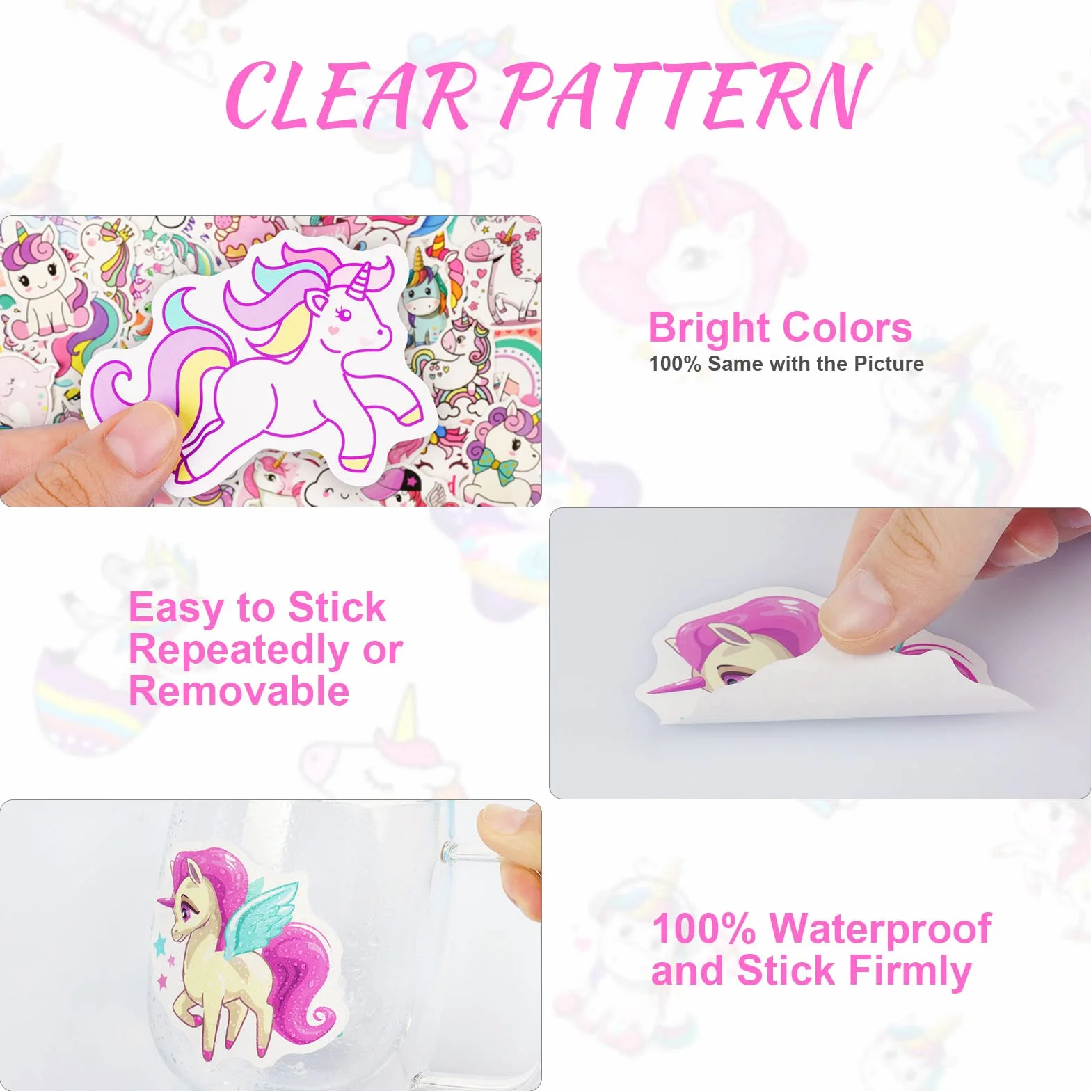 Adesivi per Bambini Unicorno in Vinile Impermeabili Set Personalizzati per Auto Laptop Skateboard Chitarra Cellulare Regalo