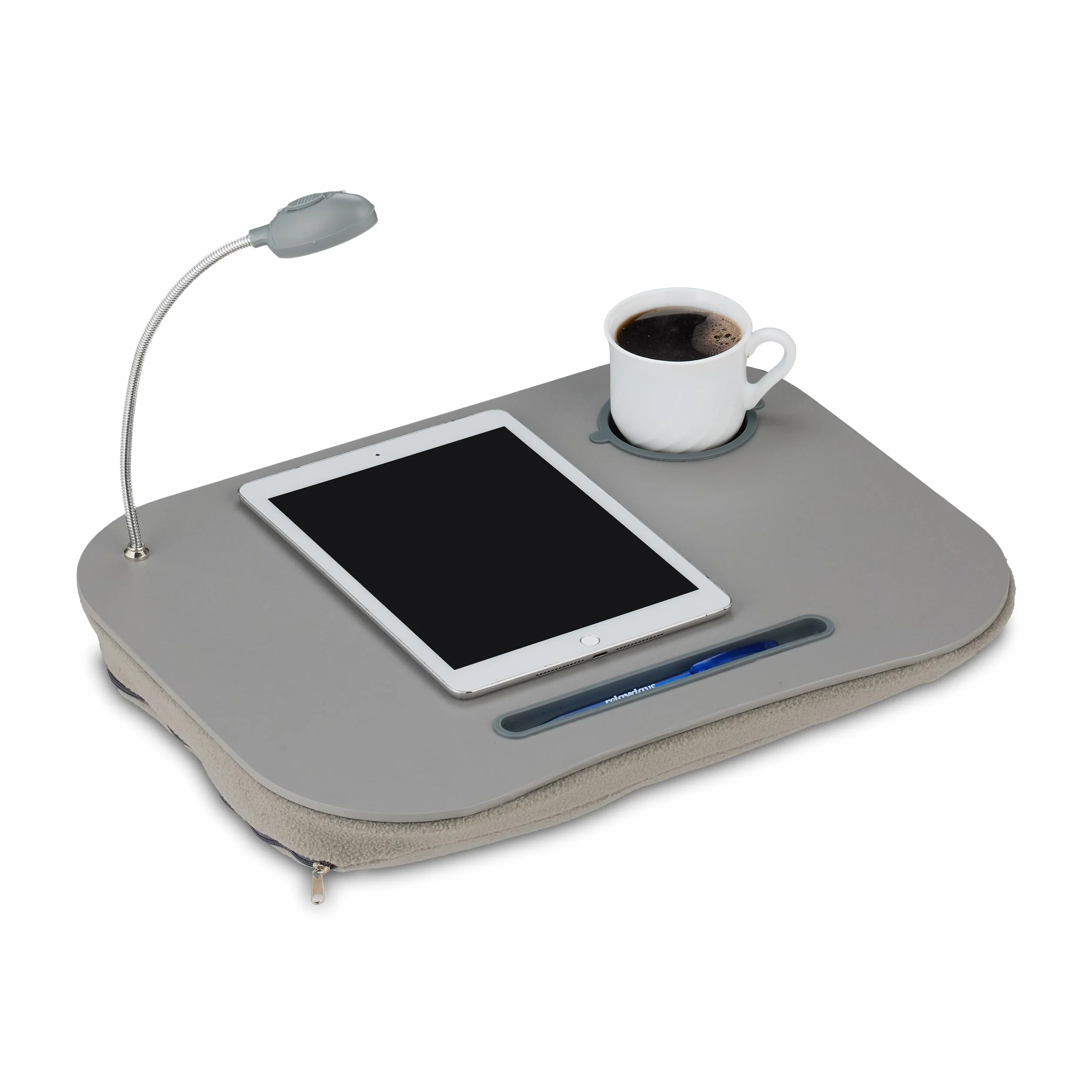 Relaxdays Supporto con Cuscinetto, Tavolino per Computer, Poggia PC, Cuscino imbottito, Luce LED, Grigio