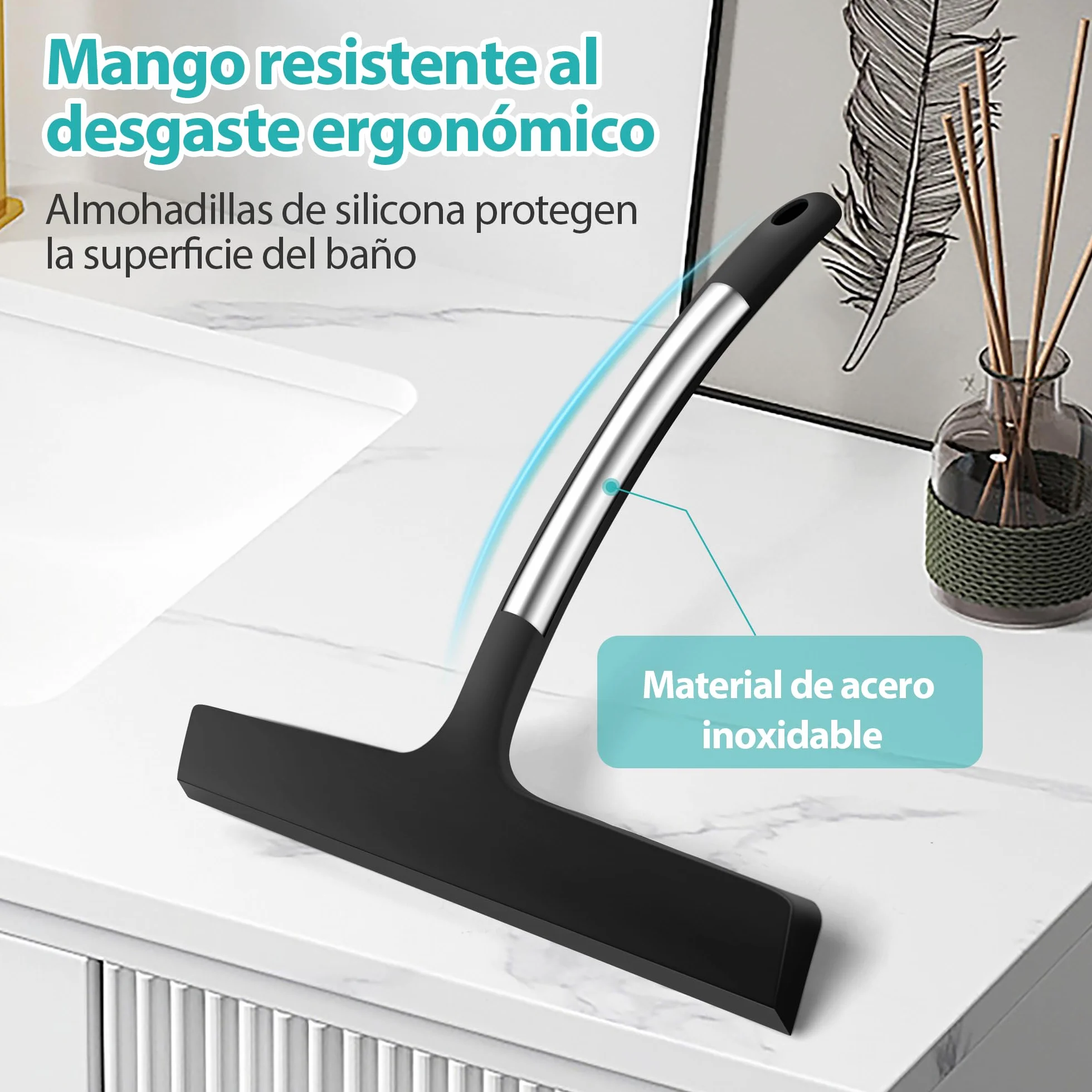 Tergivetro per Doccia in Silicone - Pulisci Vetri, Porte e Finestre - Senza Foratura con Supporto