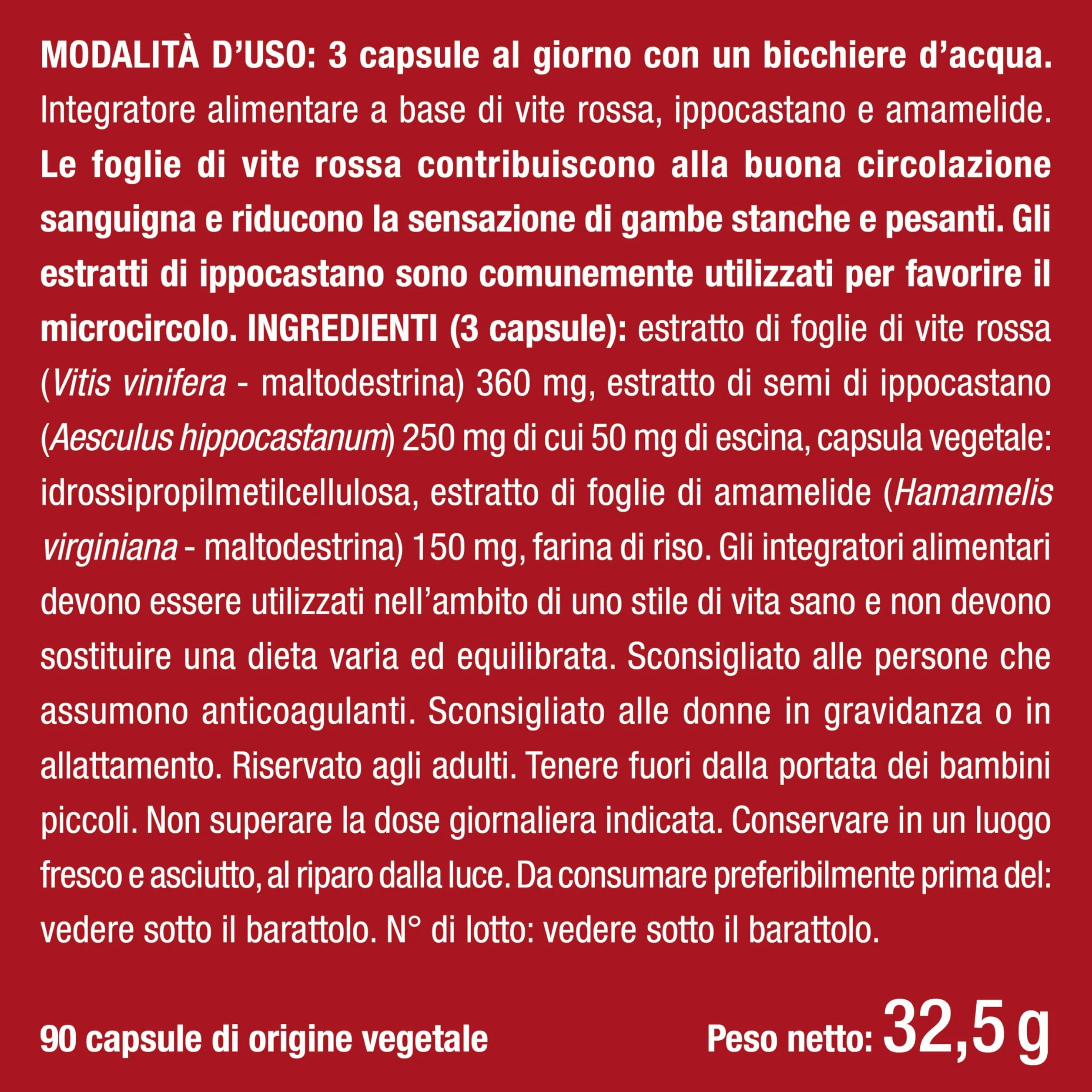 Nutrimea Complesso Circolazione Gambe Gonfie 90 Capsule Vegane