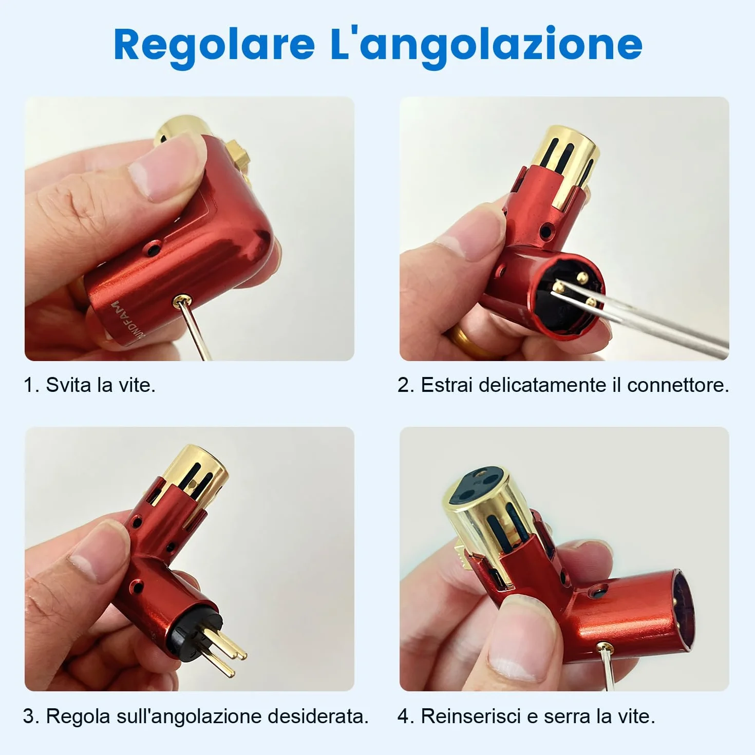 Adattatore XLR a 90 Gradi per Cavo Microfono con Angolo Regolabile, Connettori XLR Maschio a Femmina Professionali Placcati Oro, Confezione da 2 Pezzi