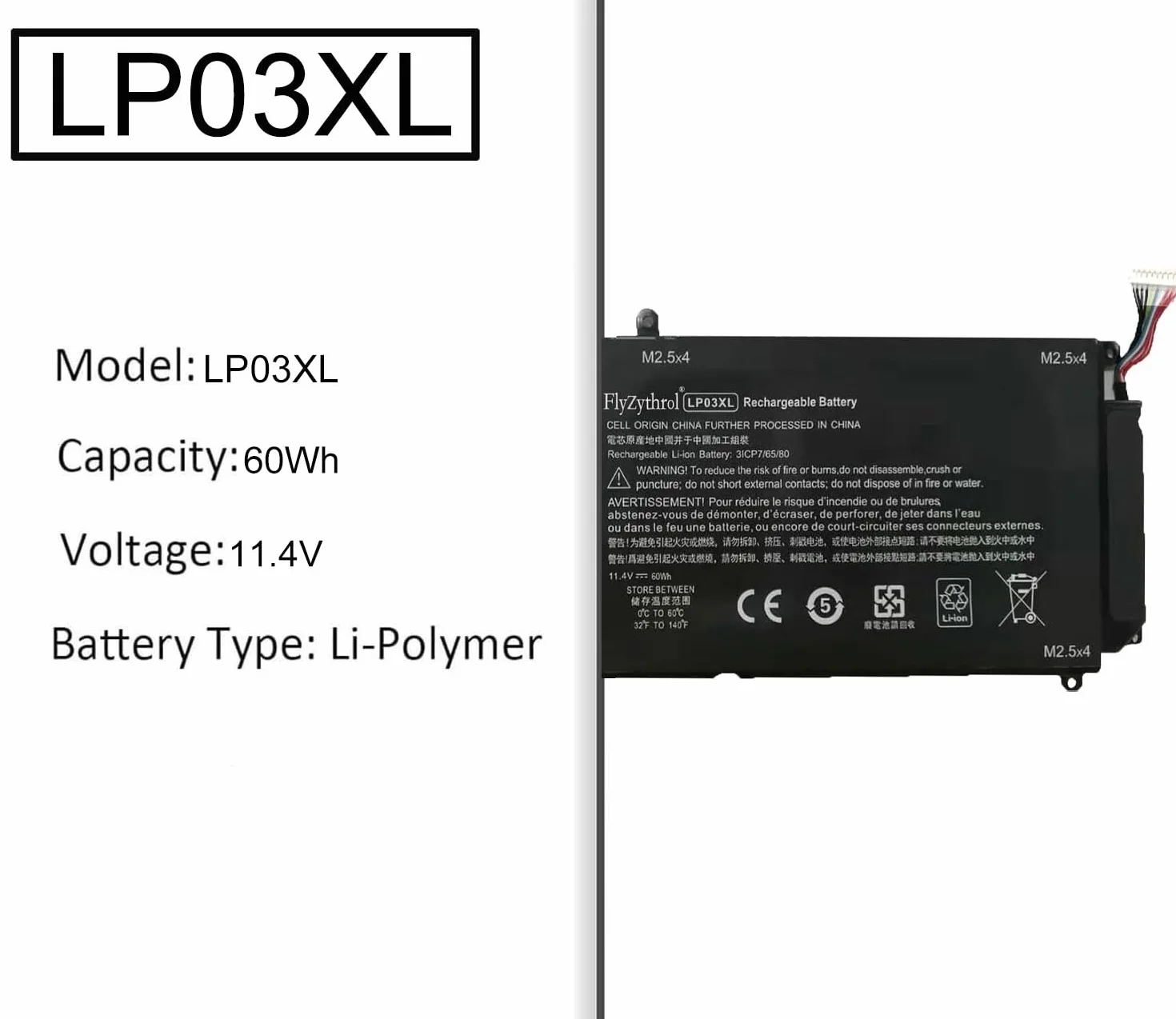 60Wh LP03XL Batteria Compatibile con HP Envy 15-AE 15T-AE000 TPN-C122 15-ae100 TPN-C124 Envy M6-P M6-P113DX 807211-241 805094-005 TPN-C121 HSTNN-DB6X 804072-241 807211-121 807211-221