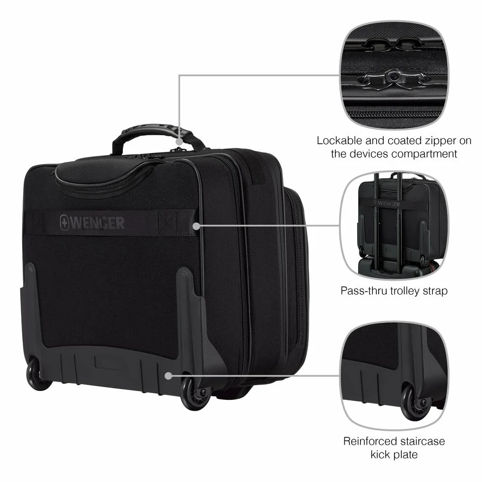 WENGER Legacy Black Series Cartella con Ruote, Borsa Trolley Porta PC, Notebook 15,6”, 29 l, Ufficio Lavoro Università Scuola, Nero, 653631