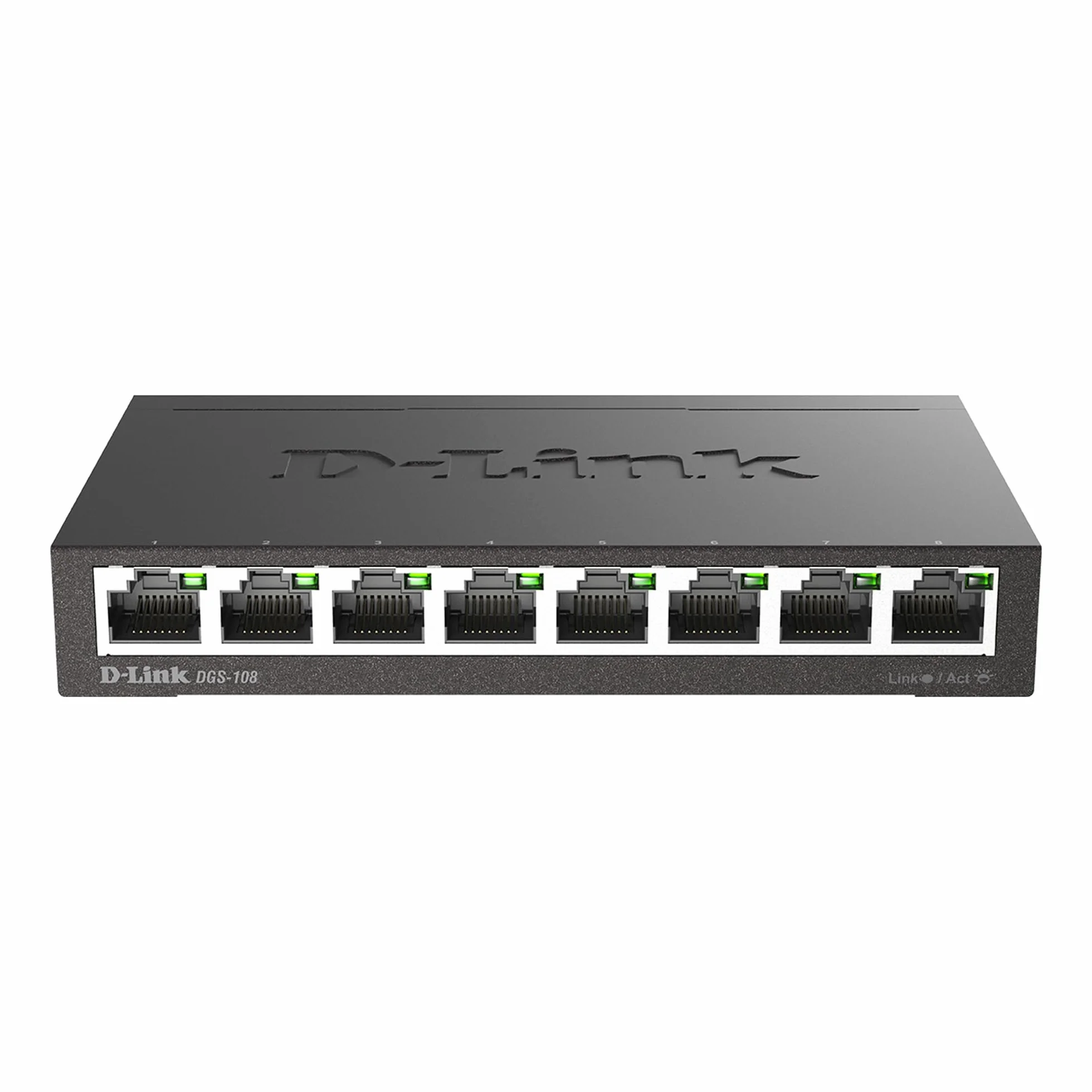 D-Link DGS-108 Switch 8 Porte Gigabit, Struttura in Metallo, Nero/Antracite