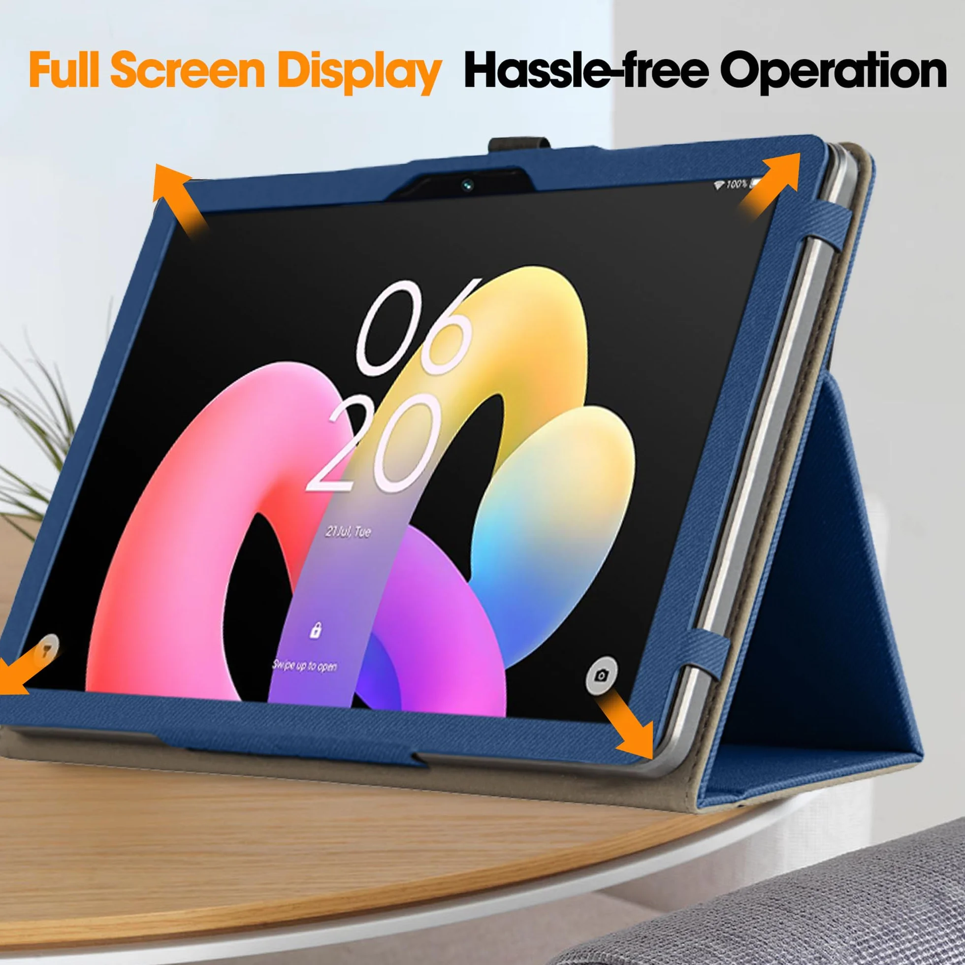 Pellicola Vetro Temperato e Custodia in Pelle PU per TCL Tab 10L Gen 4 Tablet 10.1 Pollici, Blu Scuro