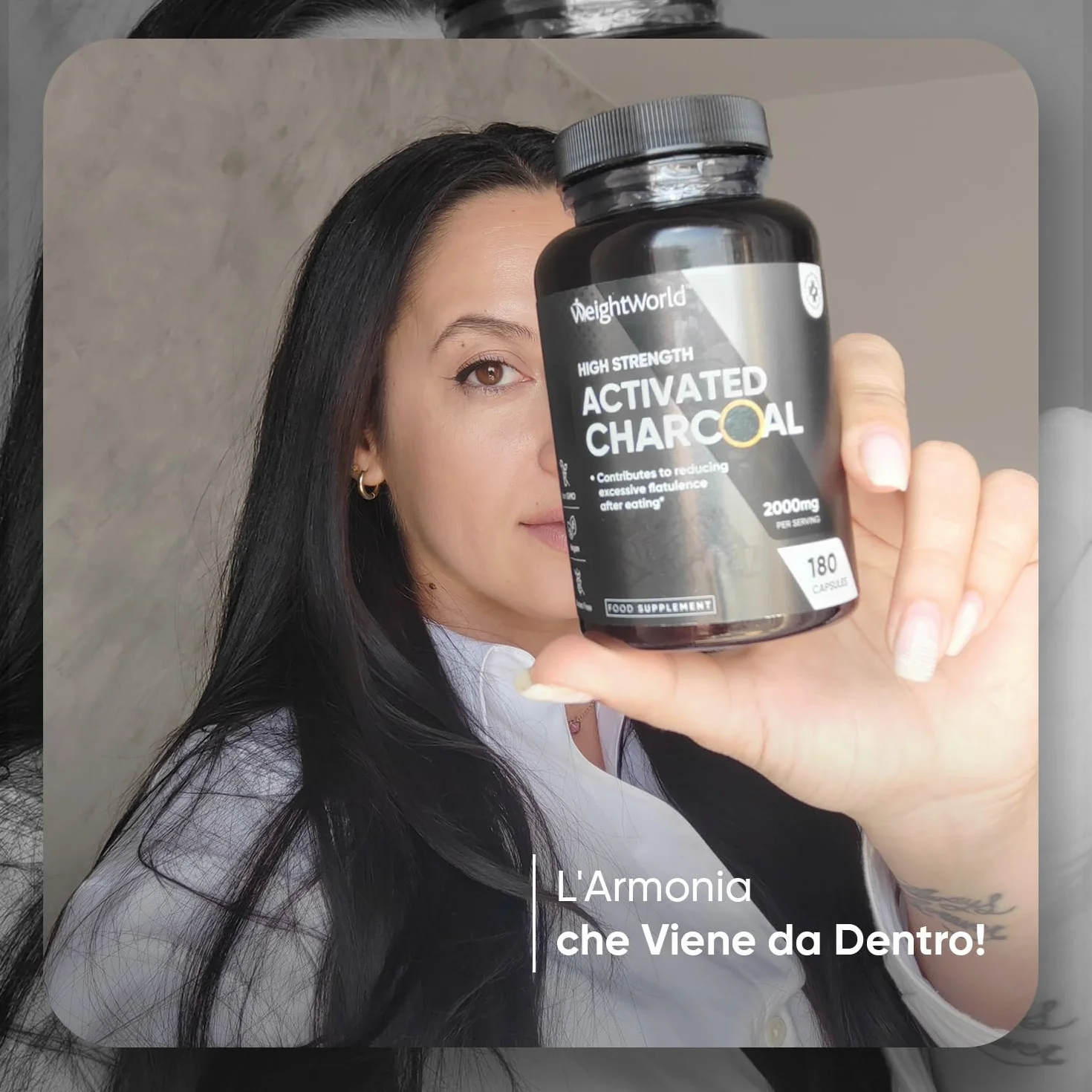 Carbone Vegetale Attivo 2000mg 180 Capsule Vegane, Riduce l'Eccessiva Flatulenza Dopo Aver Mangiato