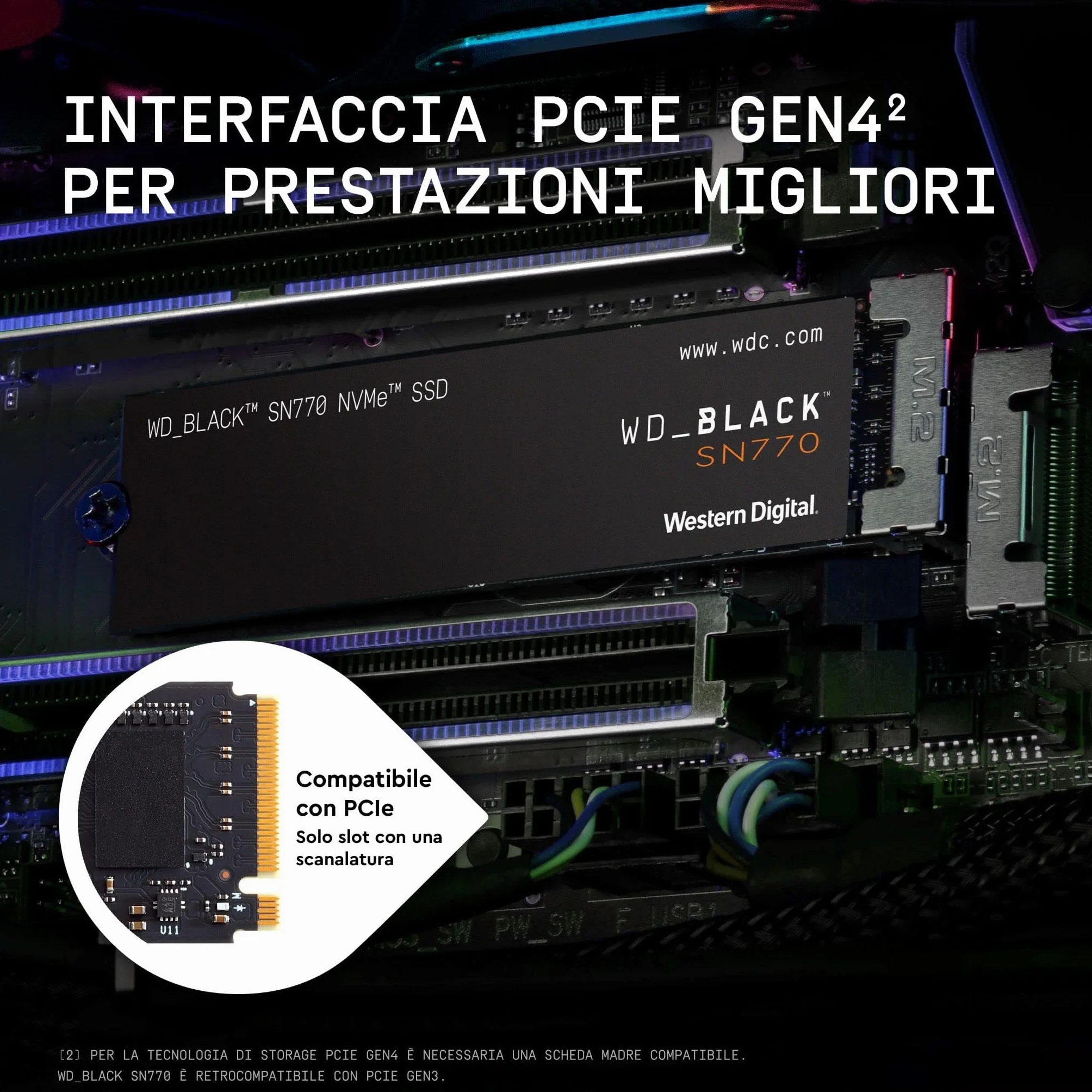 WD_BLACK SN700 2TB SSD Interno, M.2 2280 NVMe SSD con velocità fino a 5150 MB/s, 4850 MBs in scrittura, alte prestazioni per gaming, con PCIe Gen 4.0, SSD Gaming, Nero