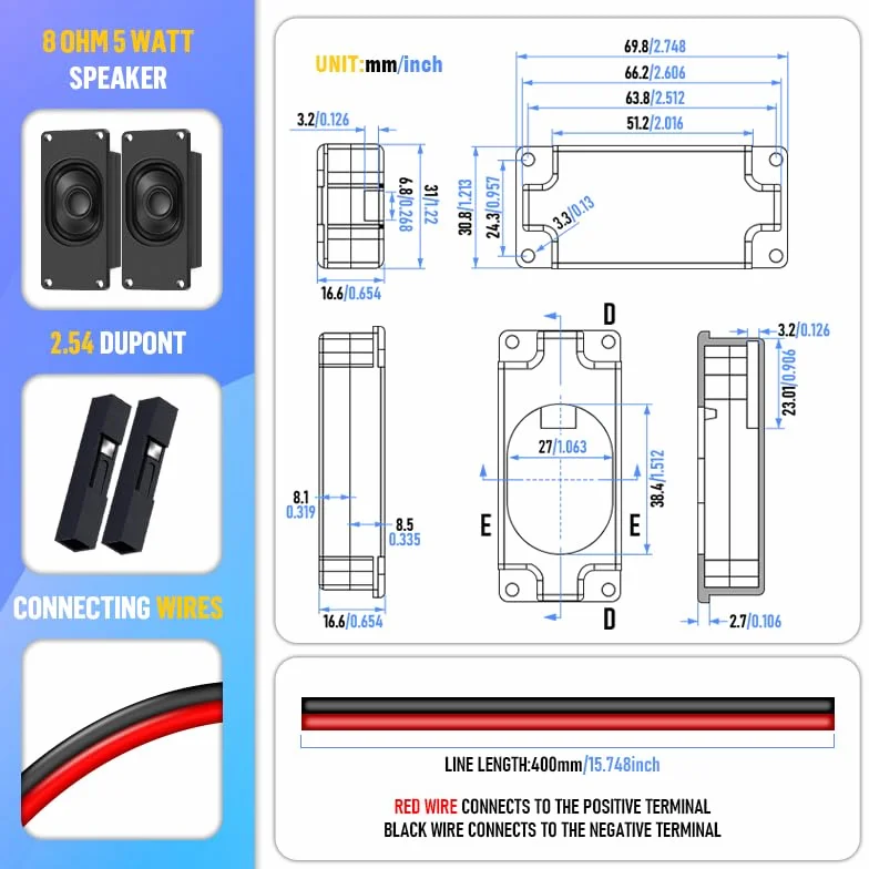 CQRobot Speaker 5 Watt 8 Ohm for Arduino 2.54mm Dupont Interface