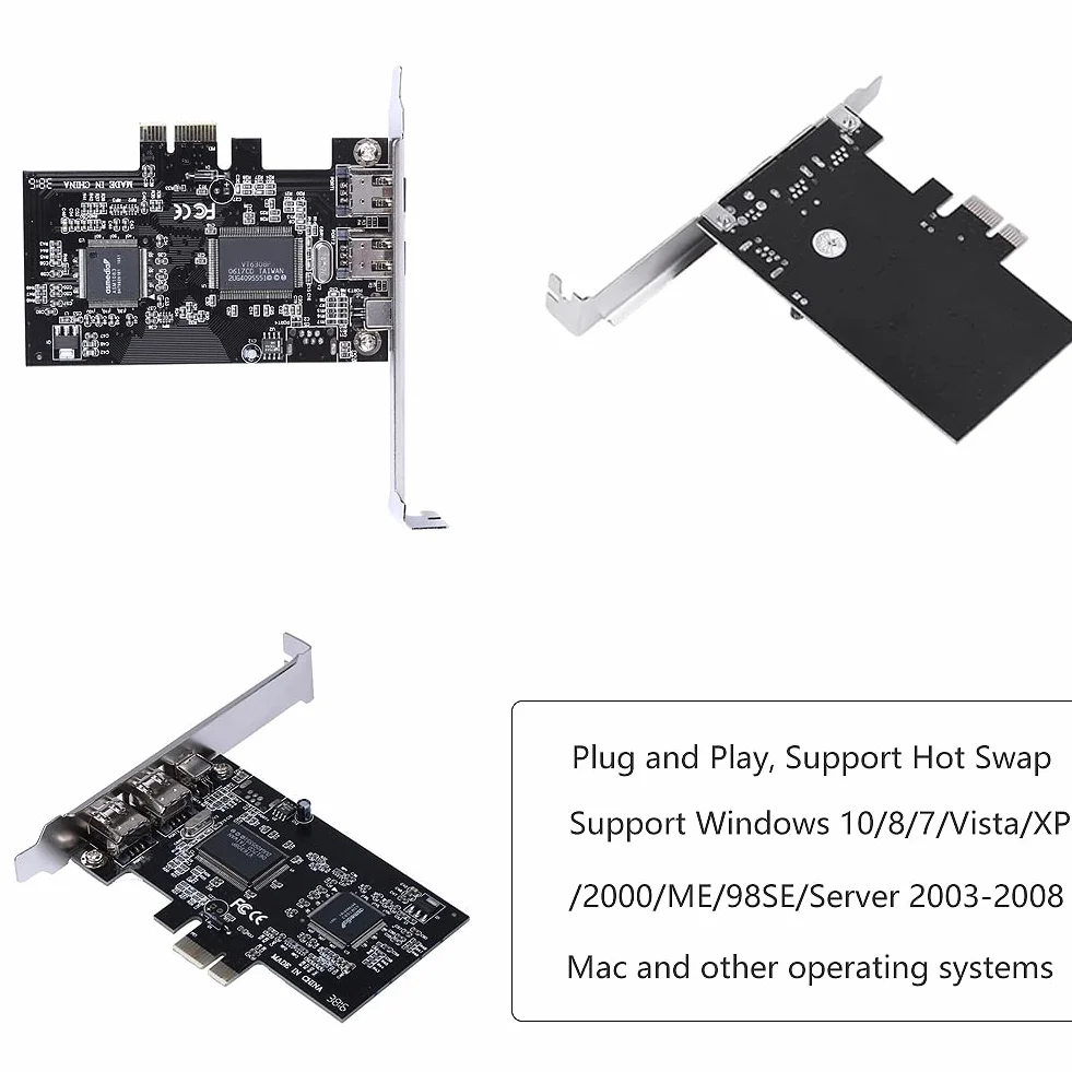 143 Scheda Controller 1394a IEEE 1394, PCI-E PCI Express a Canale Full Duplex da 2,5 GB/s con Cavo Firewire, per 10/8/7/Vista/XP/2000/ME/98SE