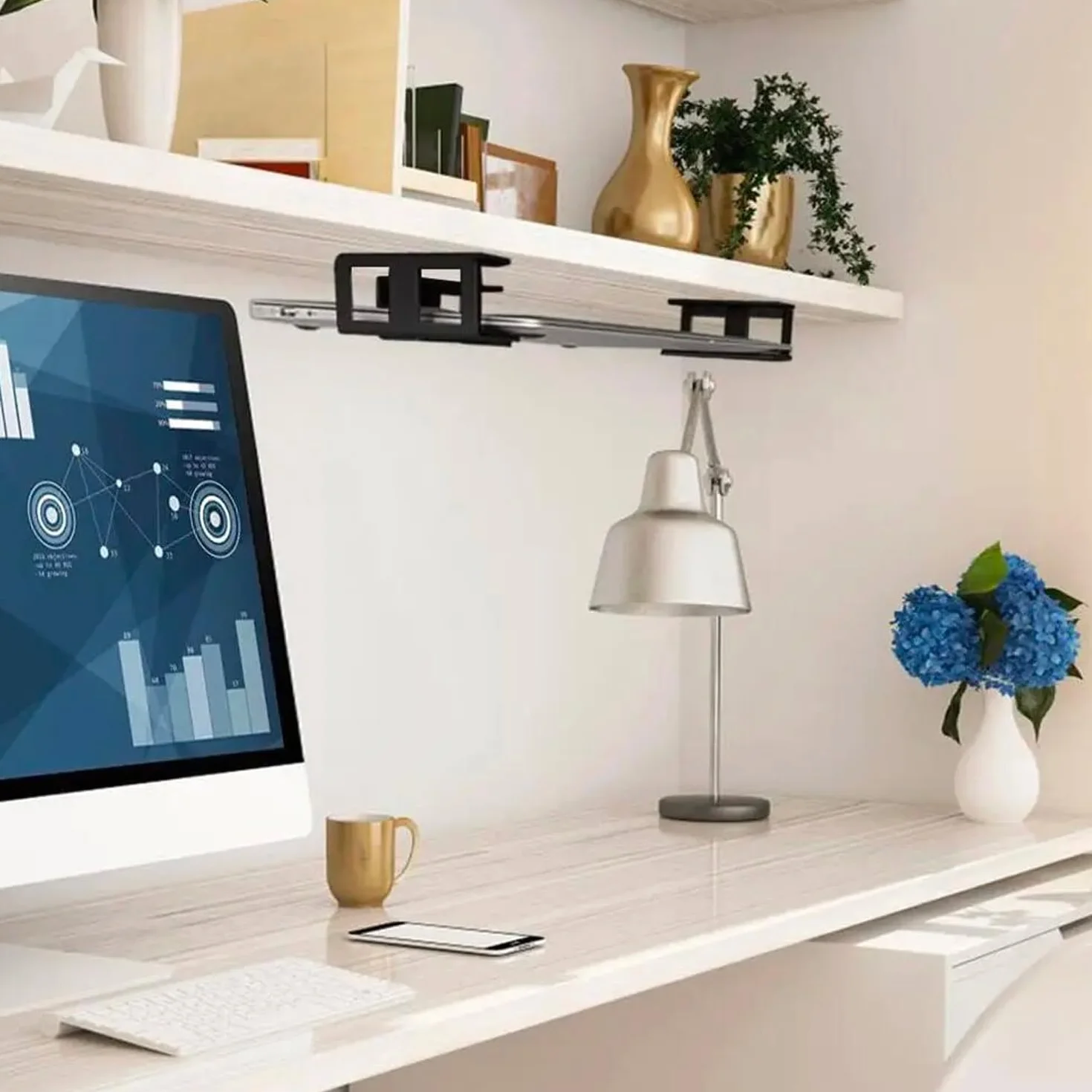 Supporto Laptop Sotto Scrivania in Alluminio - Mensola Portatile Con Vite per Computer, Risparmio di Spazio, Compatibile Con 0-40 mm, Nero