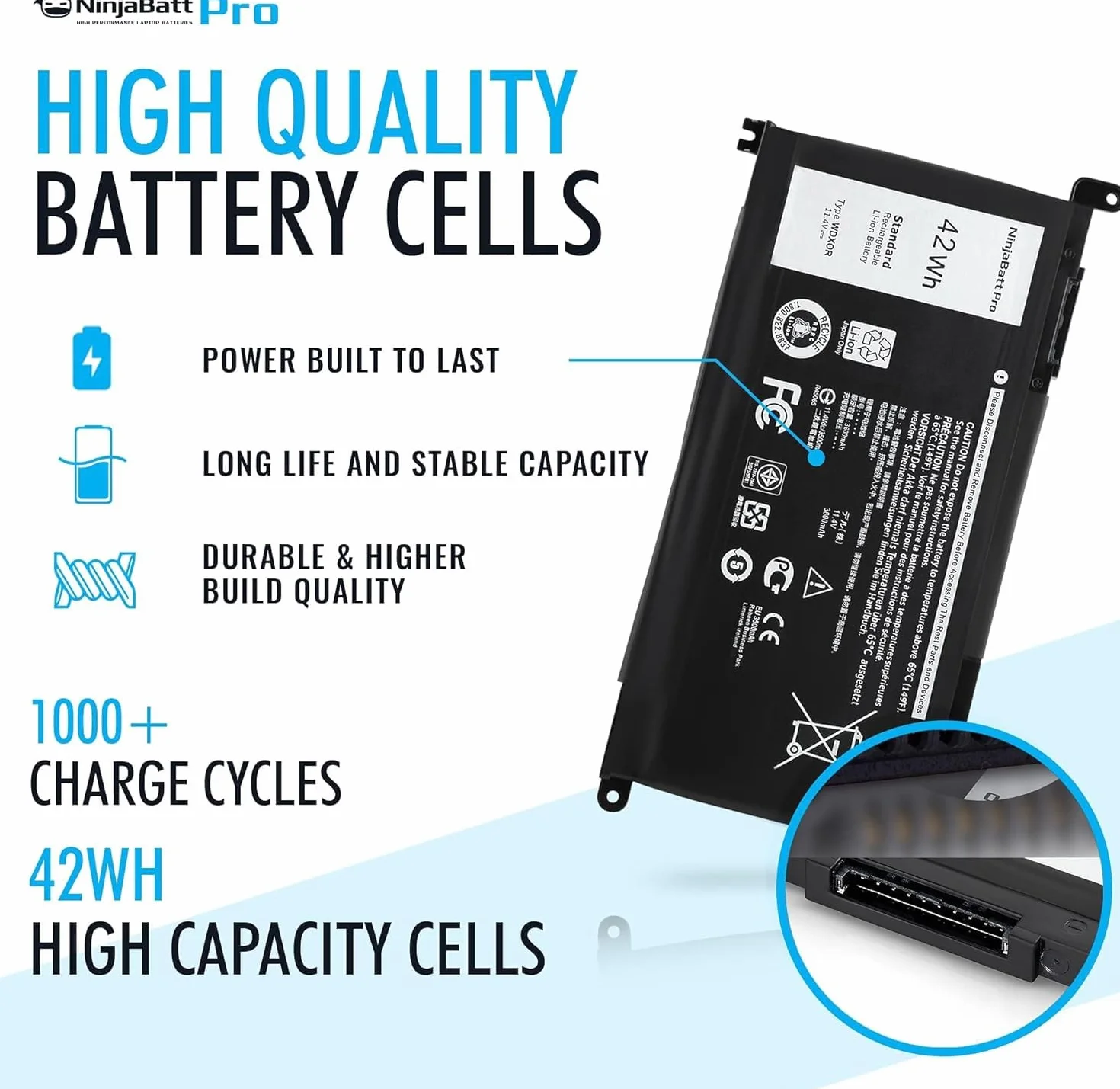 NinjaBatt Batteria per Dell WDX0R P69G Inspiron 13 15 5000 7000 5570 5567 7579 5578 5568 7569 5579 5565 7573 13 7378 5378 7368 5379 5368 7375 17 5767 Y3F7Y - [42Wh/11.4v]